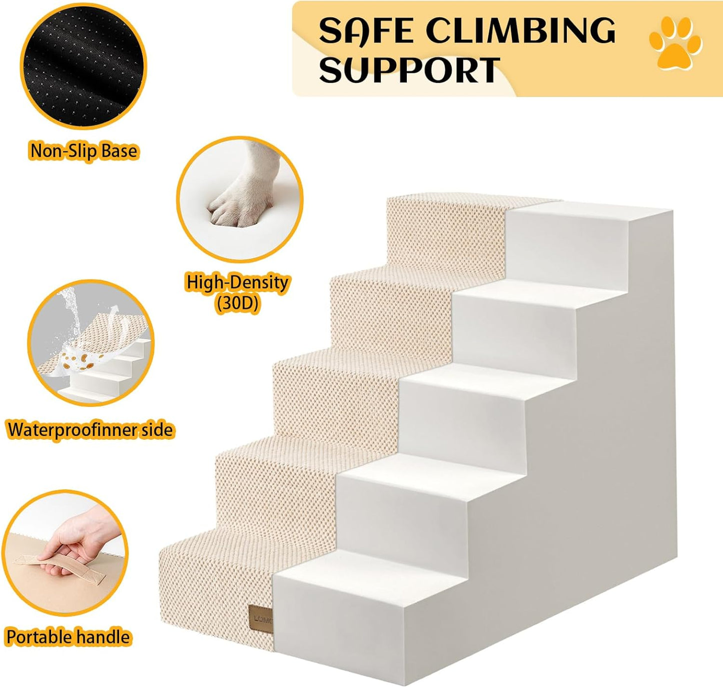 Dog Stairs for Small Dogs, 5 Tier Widened Pet Stairs for High Beds, 23.6" H Non-Slip Dog Steps for Puppy, Elderly, or Disabled Dogs, 17.7x30x23.6 inch, Beige