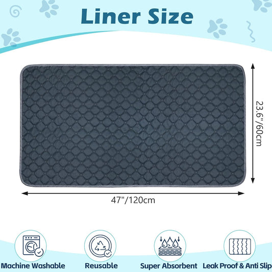 Reusable Guinea Pig Cage Liners, 47" x 24" (Pack of 2) Washable Pee Pads , Super Absorbent & Waterproof & Anti-Slip Pet Bedding Liner for Dogs, Bunny, Small Animals (Gray)