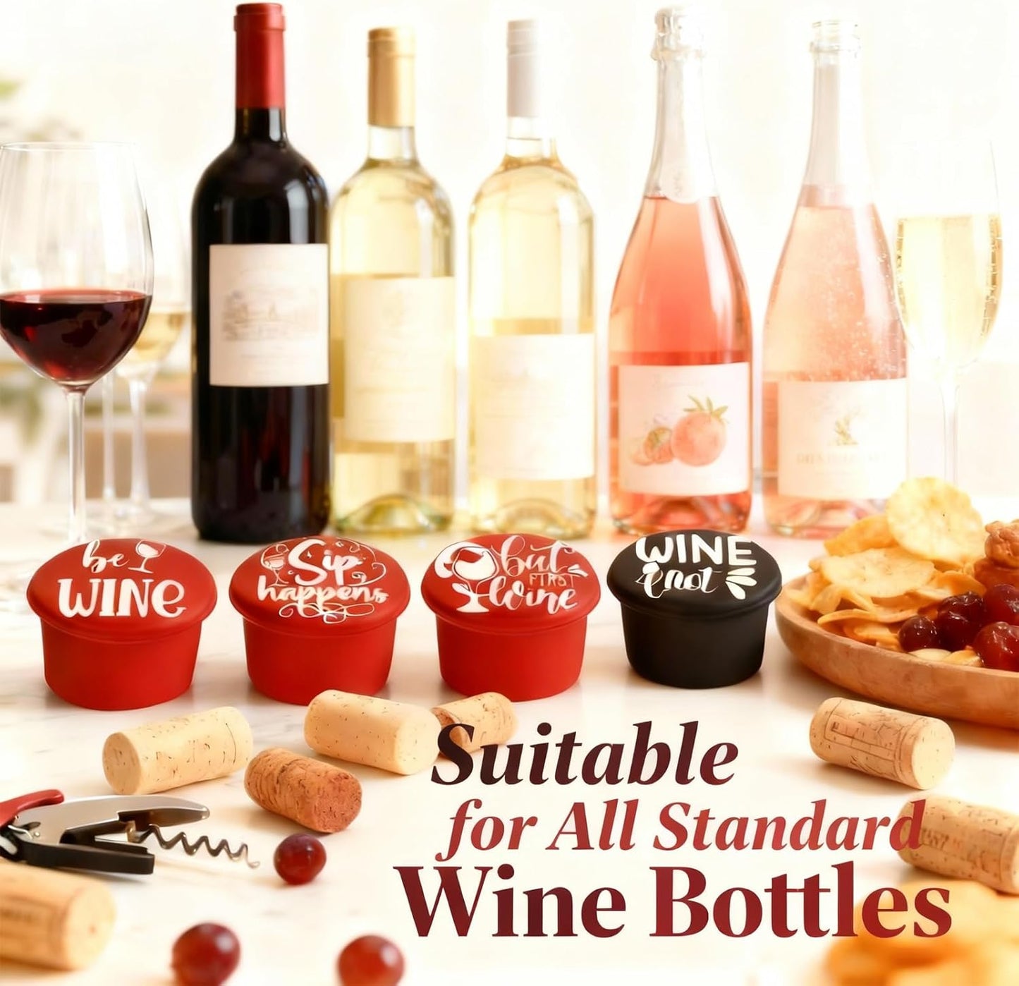 8 Pack Funny Wine Stoppers - Wine Gifts for Wine Lovers, Airtight Food-Grade Silicone Bottle Stoppers to Keep Wine Fresh, Novelty Christmas Gifts for Men, Women, Mom, Wife