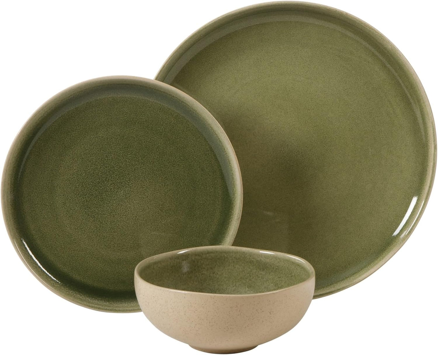 Gibson Elite Manila Bay 12-Piece Stoneware Dinnerware Set, Service for 4, Reactive Glaze Modern Artisan Plates, Bowls & Mugs, Green, Round Design