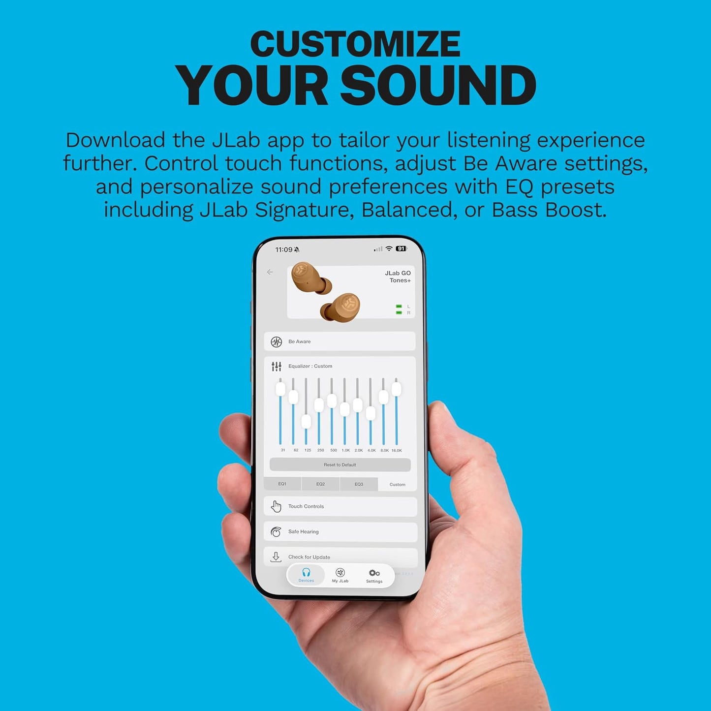 JLab Go Air Pop+ Tones True Wireless Earbuds, in Ear Headphones, Bluetooth Earphones, 35H Playtime Ear Buds with Microphone, USB-C Charging Case, Dual Connect, EQ3 Sound (1615 C)