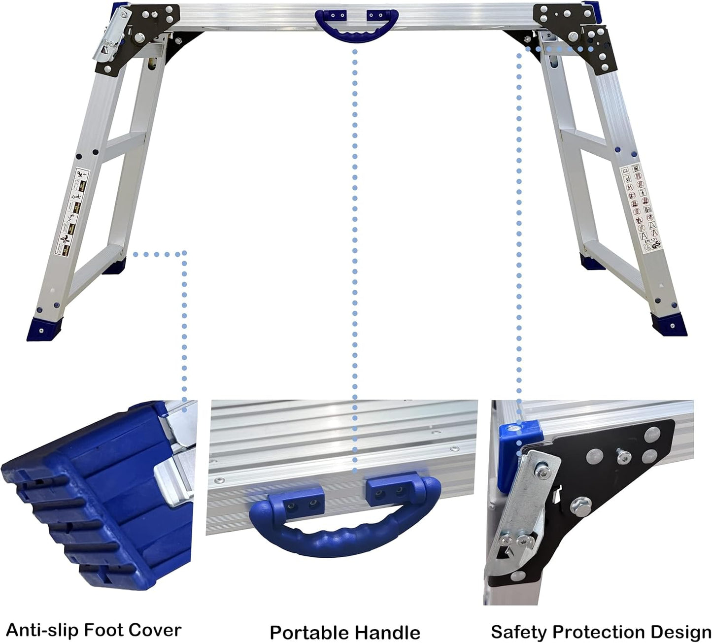 LEADALLWAY Work Platform 39"x12",50 Gear Adjustable Height 25 to 35 inches Portable Folding Aluminum Step Ladder of Capacity 330 Lbs Heavy Duty