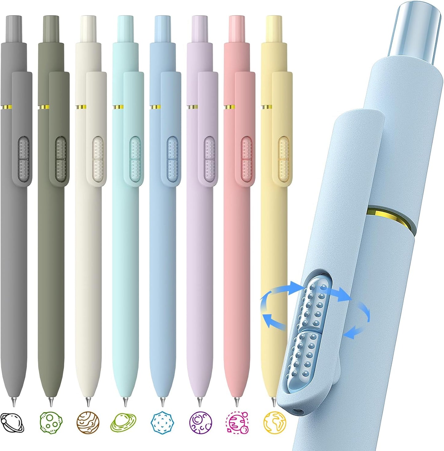 8 Pack Colorful Gel Ink Pens，Quick-Dry 0.7mm Fine Point Fidget Pens for Smooth Writing, Journaling & Drawing, Aesthetic Morandi Color Pens for Women, School & Office Supplies (Morandi Colors)