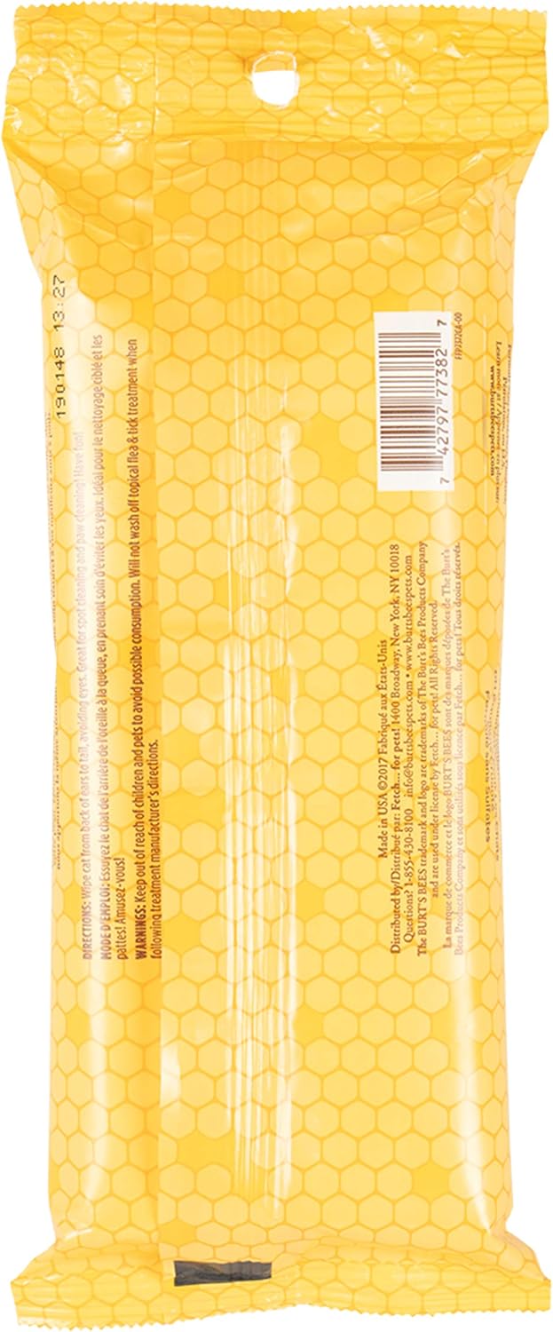 Burt's Bees for Pets Cat Dander Remover Wipes, Unscented Soft Grooming Cloths with Colloidal Oat Flour + Aloe, Helps Reduce Flaking Between Baths for Cats & Kittens, 50 Count - 6 Pack