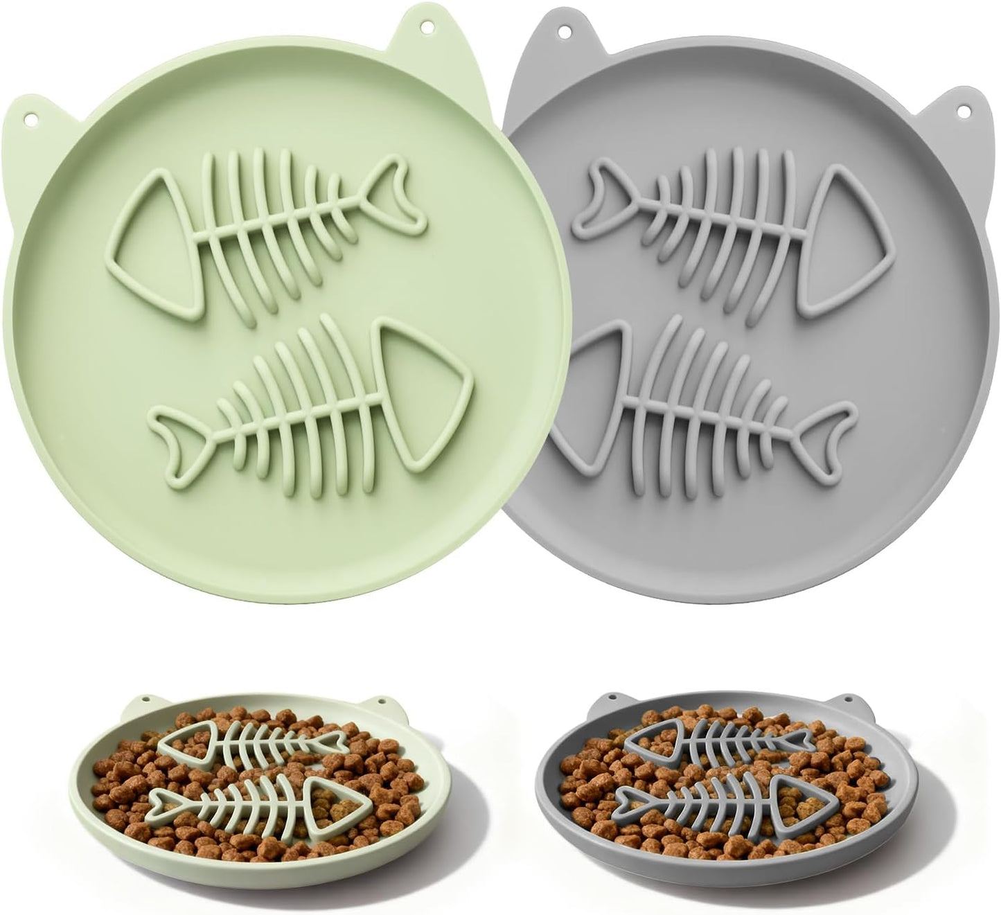 Slow Feeder Cat Bowl, 2 PCS Silicone Cat Bowl, Slow Feeder Ideal for Dry and Wet Food, Easy to Clean, Interactive Puzzle Toy for Pets Food Training, Keeps Cats Busy,6.69" W*0.65" H