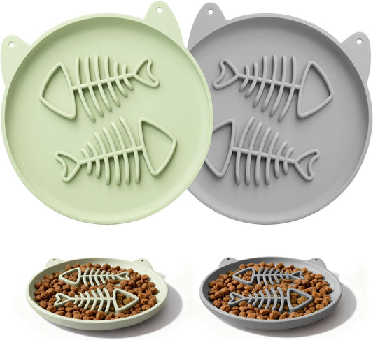 Slow Feeder Cat Bowl, 2 PCS Silicone Cat Bowl, Slow Feeder Ideal for Dry and Wet Food, Easy to Clean, Interactive Puzzle Toy for Pets Food Training, Keeps Cats Busy,6.69" W*0.65" H