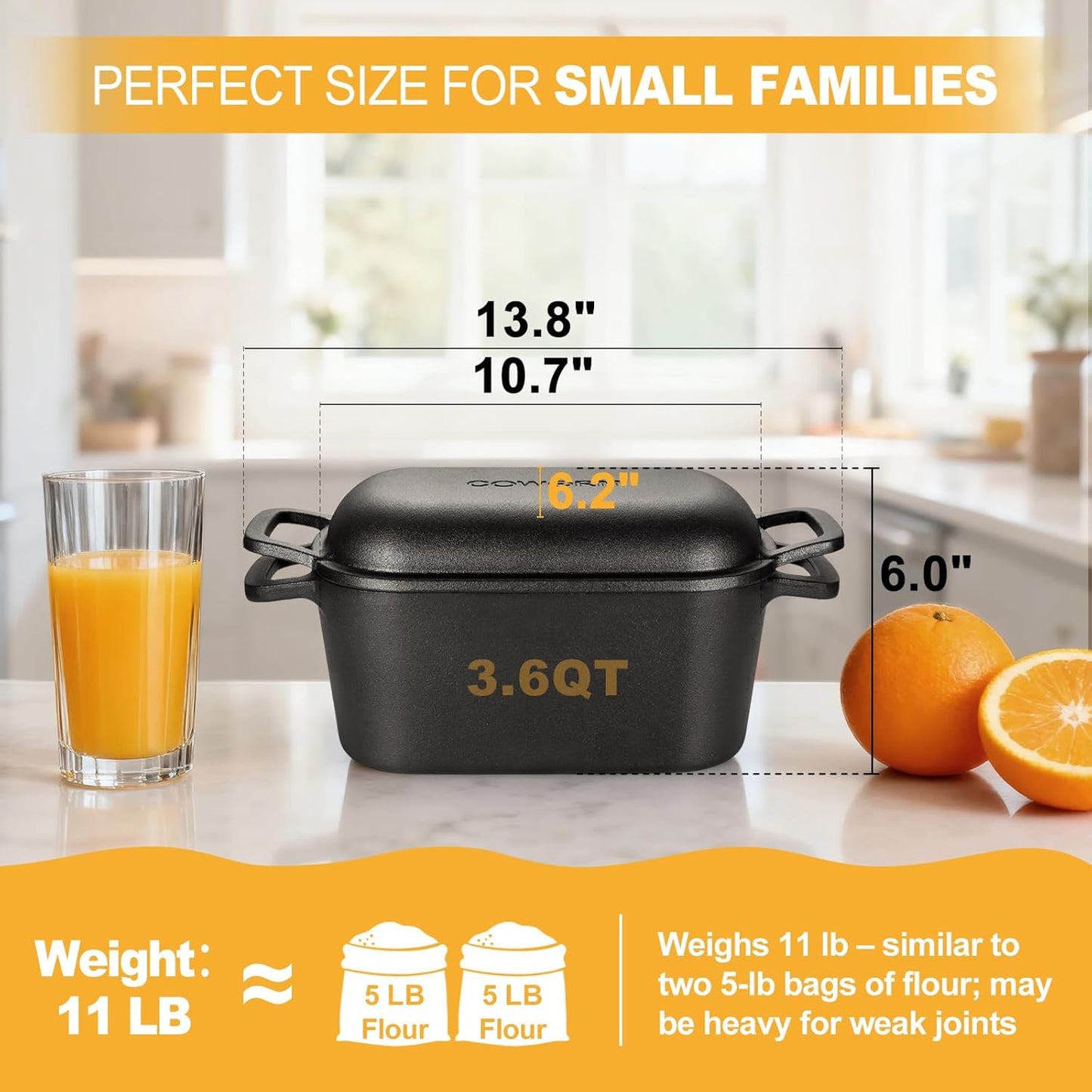 3.6QT Oval Dutch Oven for Bread Baking - Pre-Seasoned Cast Iron Sourdough Bread Pan with Lid