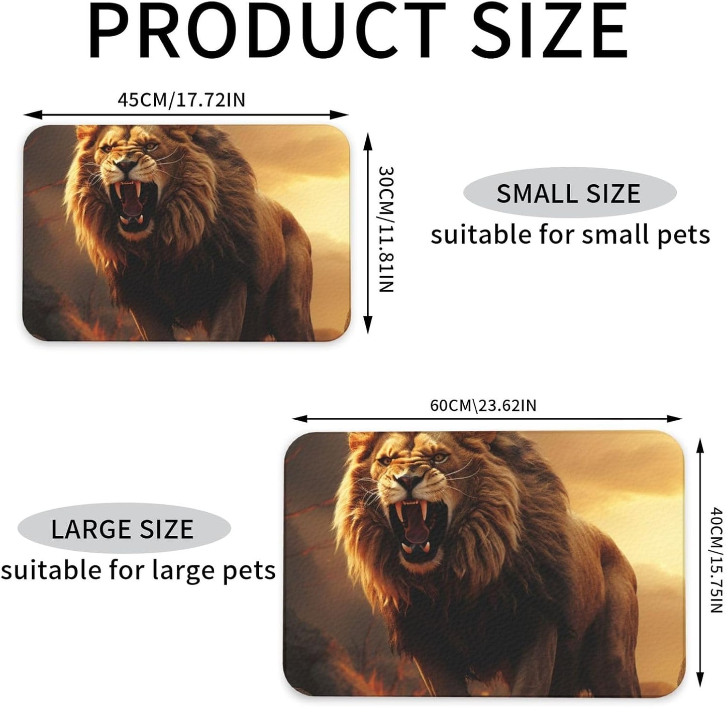 Pet Feeding Mat Leather Dog Food Mat Waterproof Pet Tablecloth Angry Roaring Lion Pet Placemat for Dogs Absorbent Dog Bowl Mat Anti-Slip Dogs Mats for Food and Water