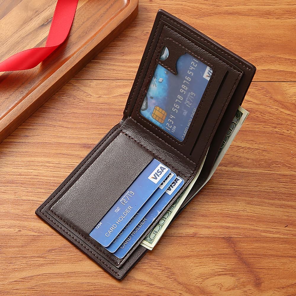 Slim Wallet for Men with Coin Purse, Minimalist Wallet with Zipper, Bifold Mens Wallets with Credit Card Holder, PU Leather Men's Wallet with Money Clip, Carteras Para Hombres (Coffee L)