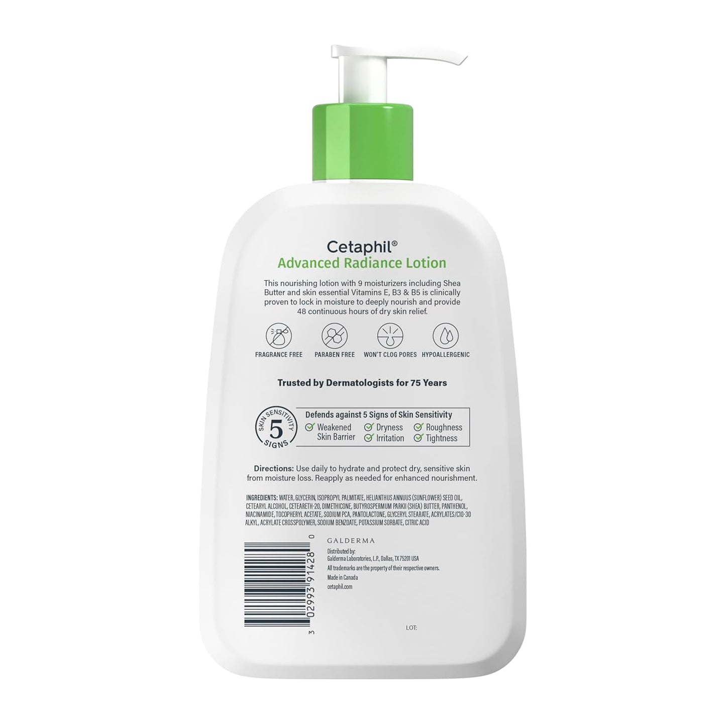 Cetaphil Body Lotion, Advanced Radiance Lotion with Shea Butter for Dry, Sensitive Skin, 16 oz, Pack of 2, Fragrance Free, Hypoallergenic, Non-Comedogenic