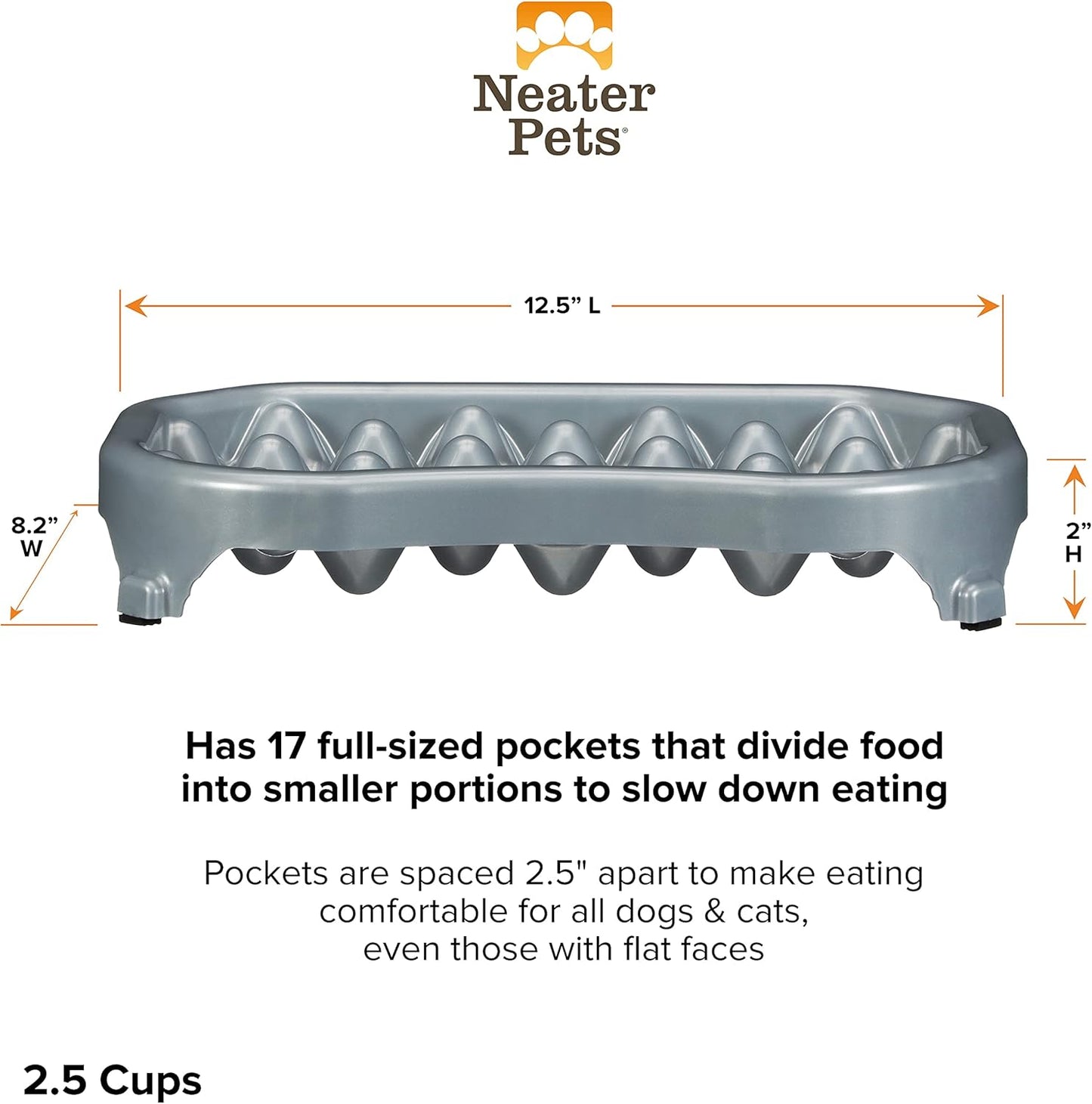 Neater Pet Brands Neater Slow Feeder Dog Bowls, Slows Down Fast Eaters to Help Digestion & Prevent Overeating, Non-Slip Food Bowl, BPA-Free, Holds 2.5 Cup of Food for Small to Medium Breed or Puppy