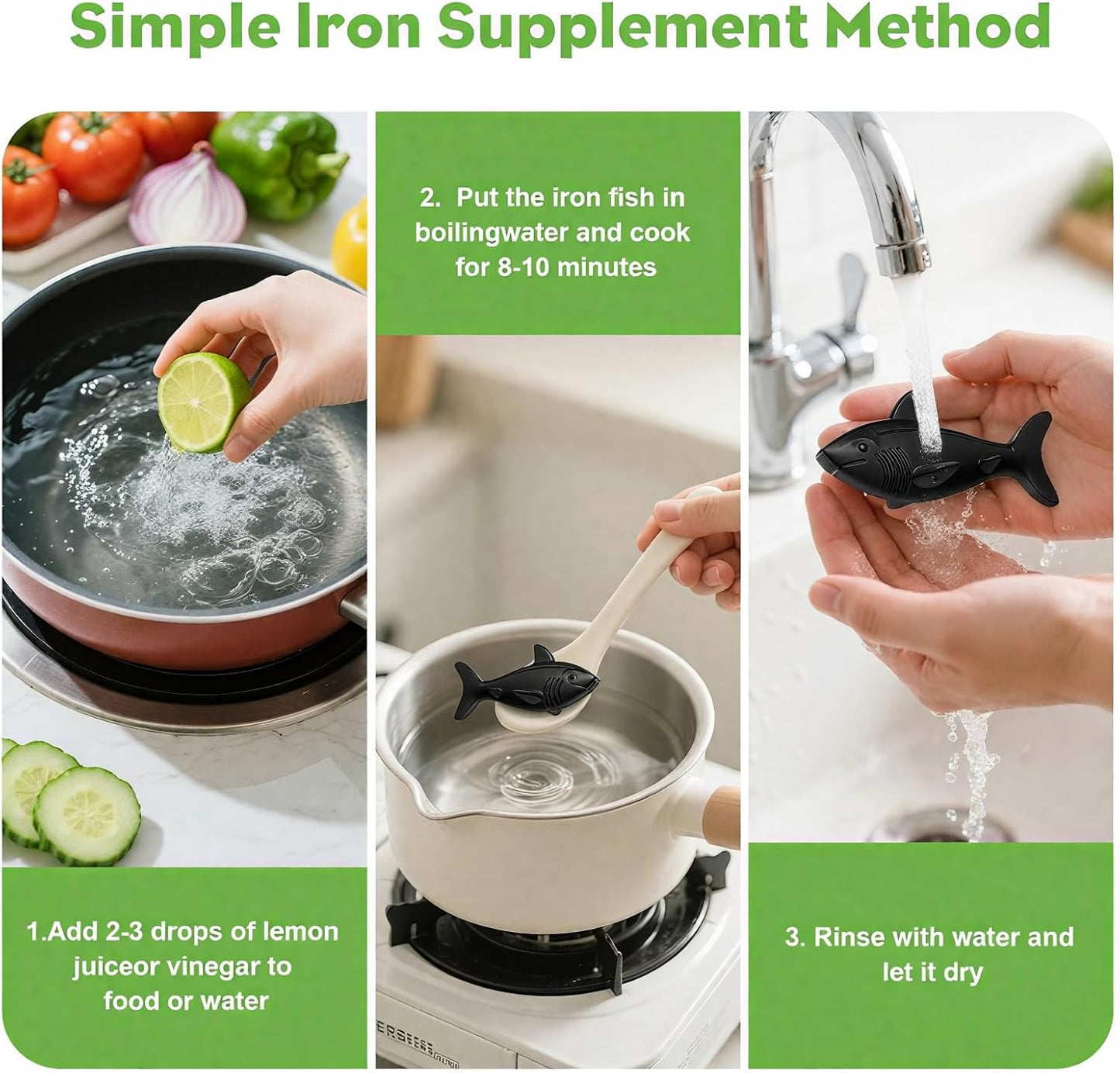 Iron Fish 1 PCS, lron Fish for Cooking Tool，Natural lron Anemia Aid for Food & Drinks Supplement Iron Source for Adults Women Vegans，Rust-Proof Permanent Use(Shark)