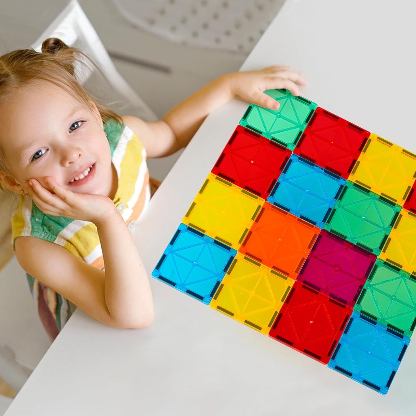 FNJO Magnetic Tiles, 110PCS Magnet Building Set, Magnetic Building Blocks,Construction STEM Learning and Playing Toys for Kids, Montessori Toy for Preschool Boys Girls