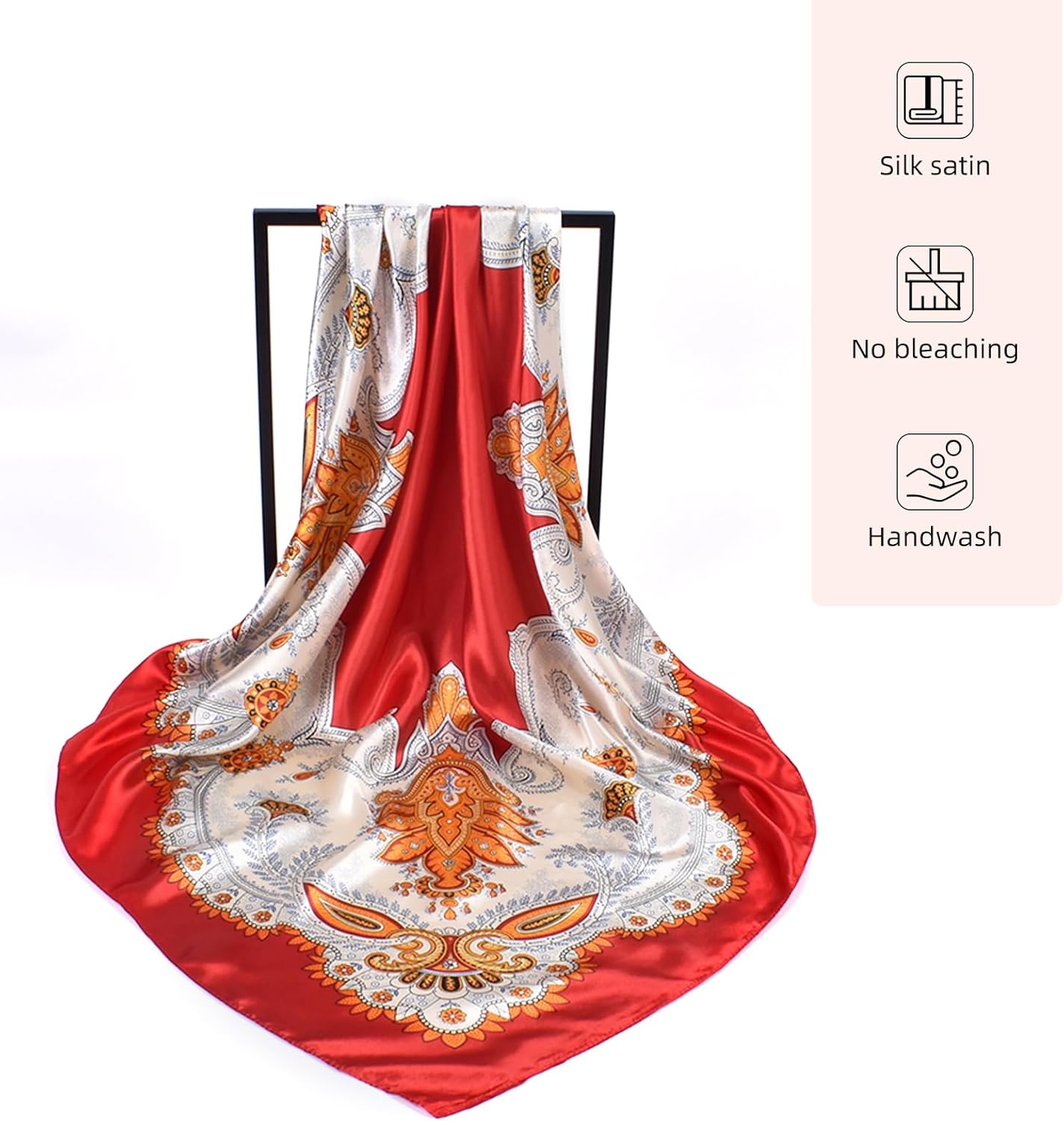 35 x 35 Women's Fashion Pattern Large Square Silk Like Hair Scarf Head Sleeping Wrap Satin Neck Bandana for Gift…