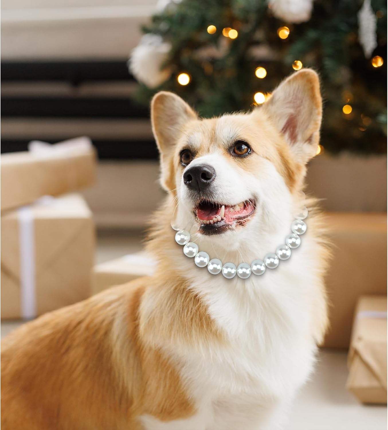KUDES Chunky Pearl Dog Necklace (Beads 20mm),Elegant Classic Super Big Pearl Collar Necklace Accessories for Medium Large Dogs Occasions and Gatherings (White, M(Neck Girth15.7''-17.5''))