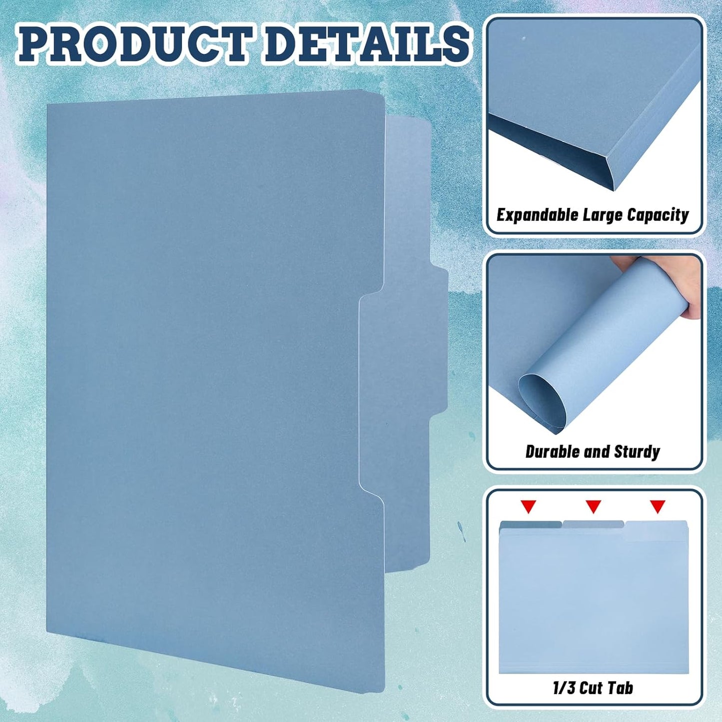 Whaline 24 Pack Dusty Blue File Folders Letter Size 6 Colors Gradient Blue File Pockets with 1/3 Cut Tab for Home Office Classroom Supplies, 8.9 x 11.6 Inch