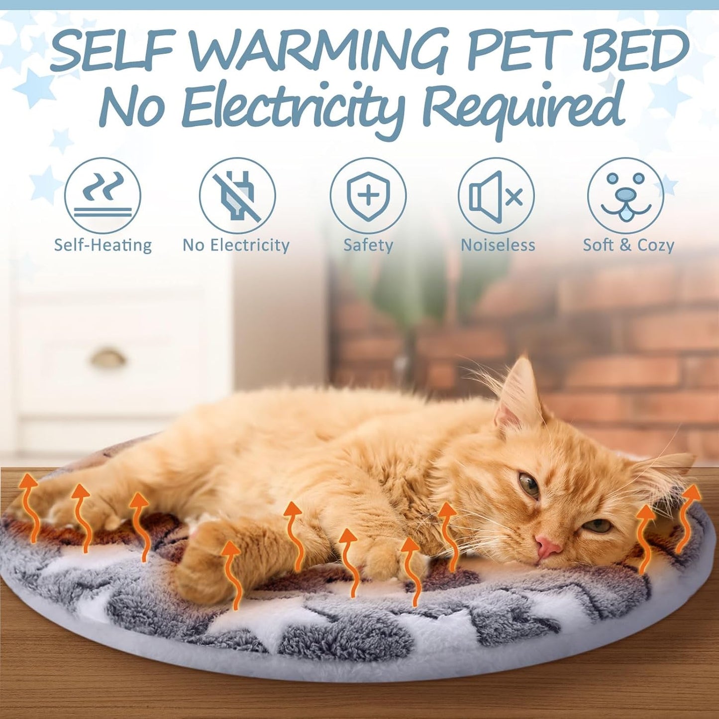 VitalCozy 2 Pack Self Heating Cat Pad Self Heating Cat Bed Machine Washable Heat Pet Mat Reversible Body Thermal Warm Round Dog Bed Crate Blanket for Feral and Indoor Cats(16'',Large Star)