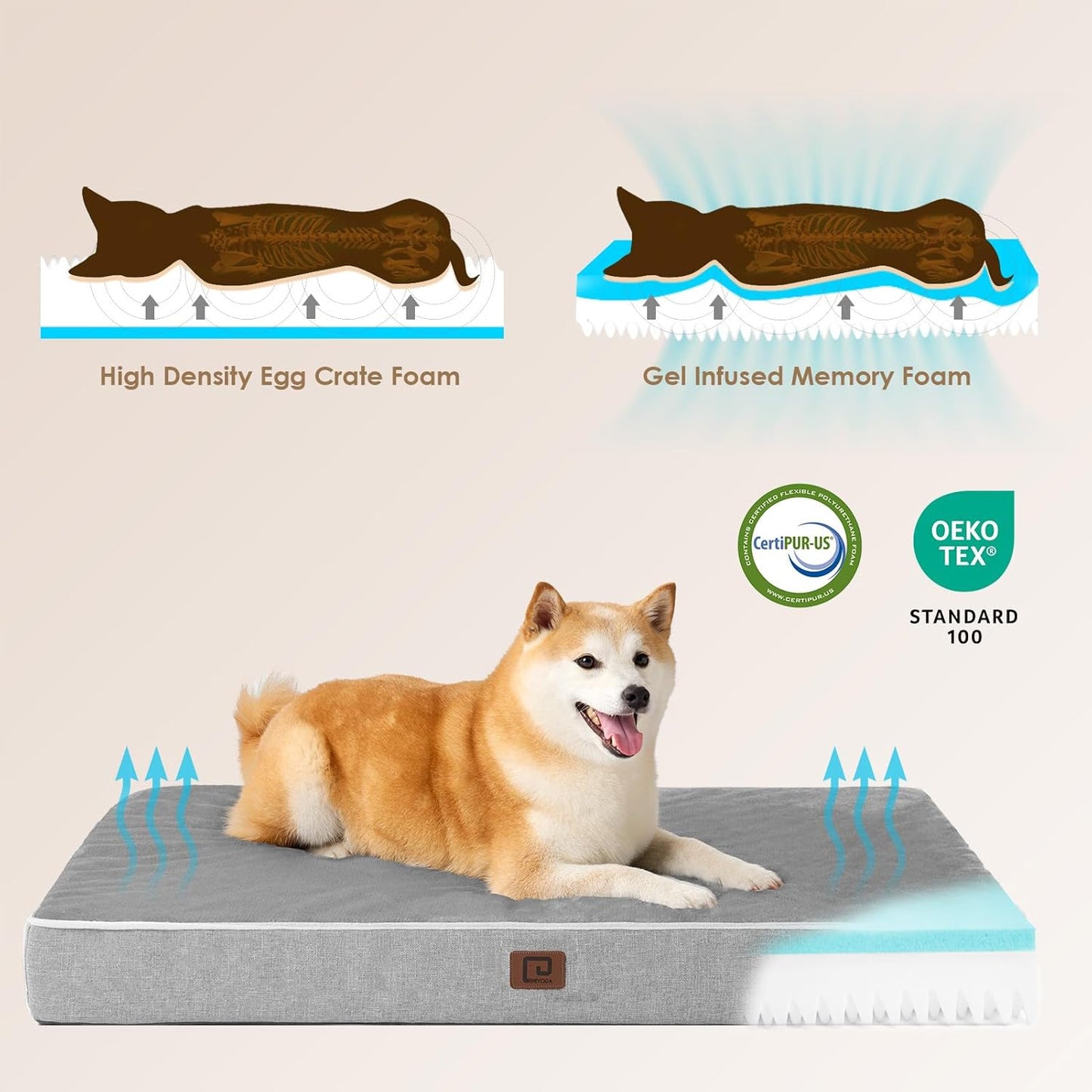 EHEYCIGA Waterproof Dog Bed Orthopedic 41"x27", Memory Foam Pet Bed for XLarged Dogs, Washable Pet Mat with Removable Cover, Grey