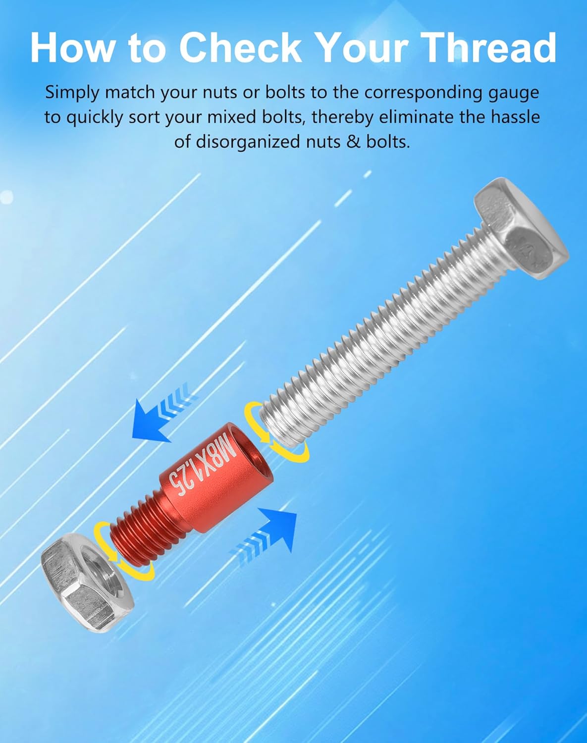 55Pcs Thread Checker, Nut and Bolt Measuring Tool(25 Metric & 30 Standard), Bolt Size and Thread Gauge Finder with Storage Box, Suitable for inspecting in Narrow and Tricky Areas
