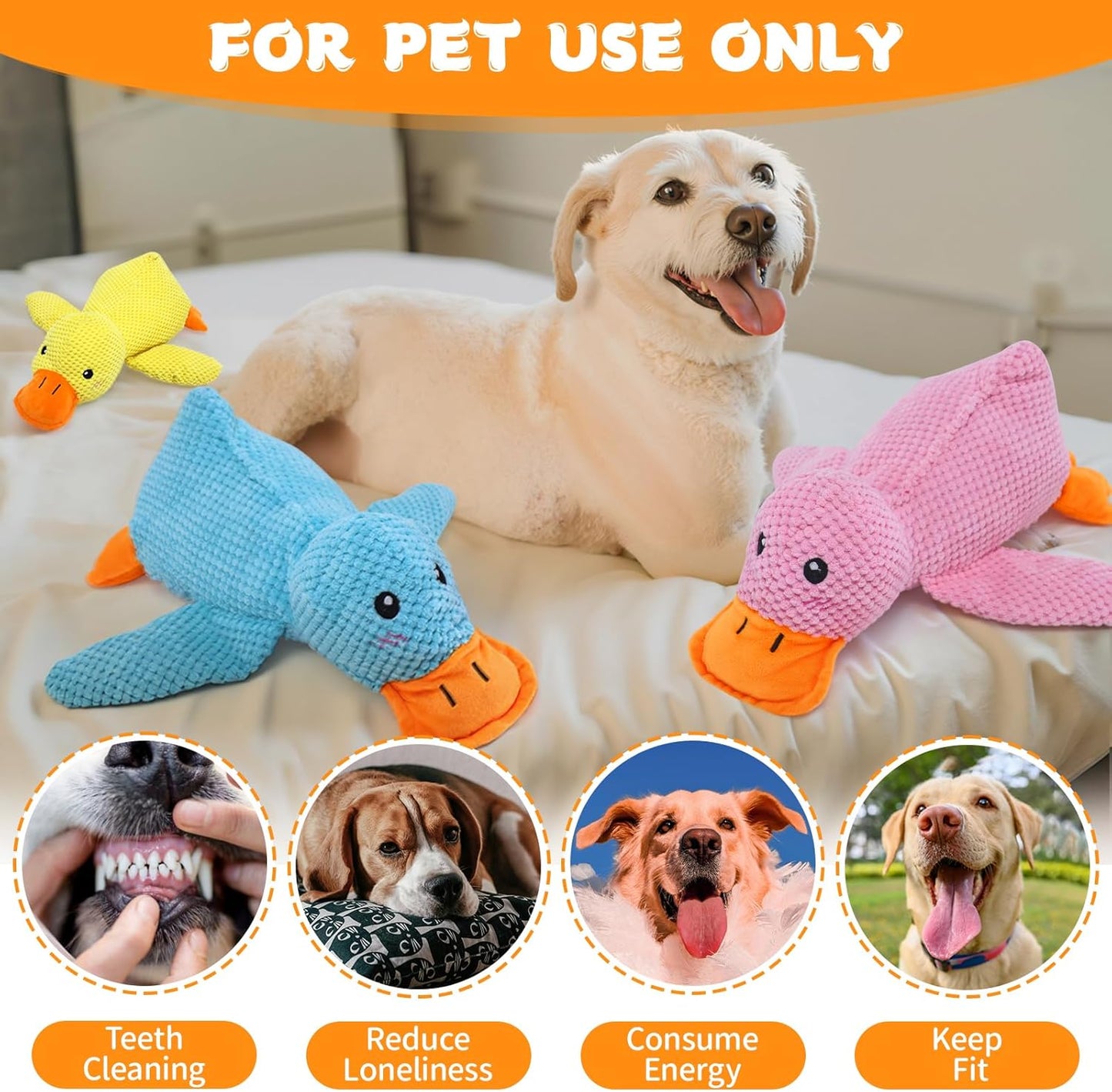 Dog Calming Duck Toys, 2026 New Interactive Duck Toy with Quack Sound and Crazy Crinkle for Puppy Teething, Soft Stuffed Plush Calming Duck Toy for Dogs Reduce Boredom -Yellow, 9.8"x8.6"(S)