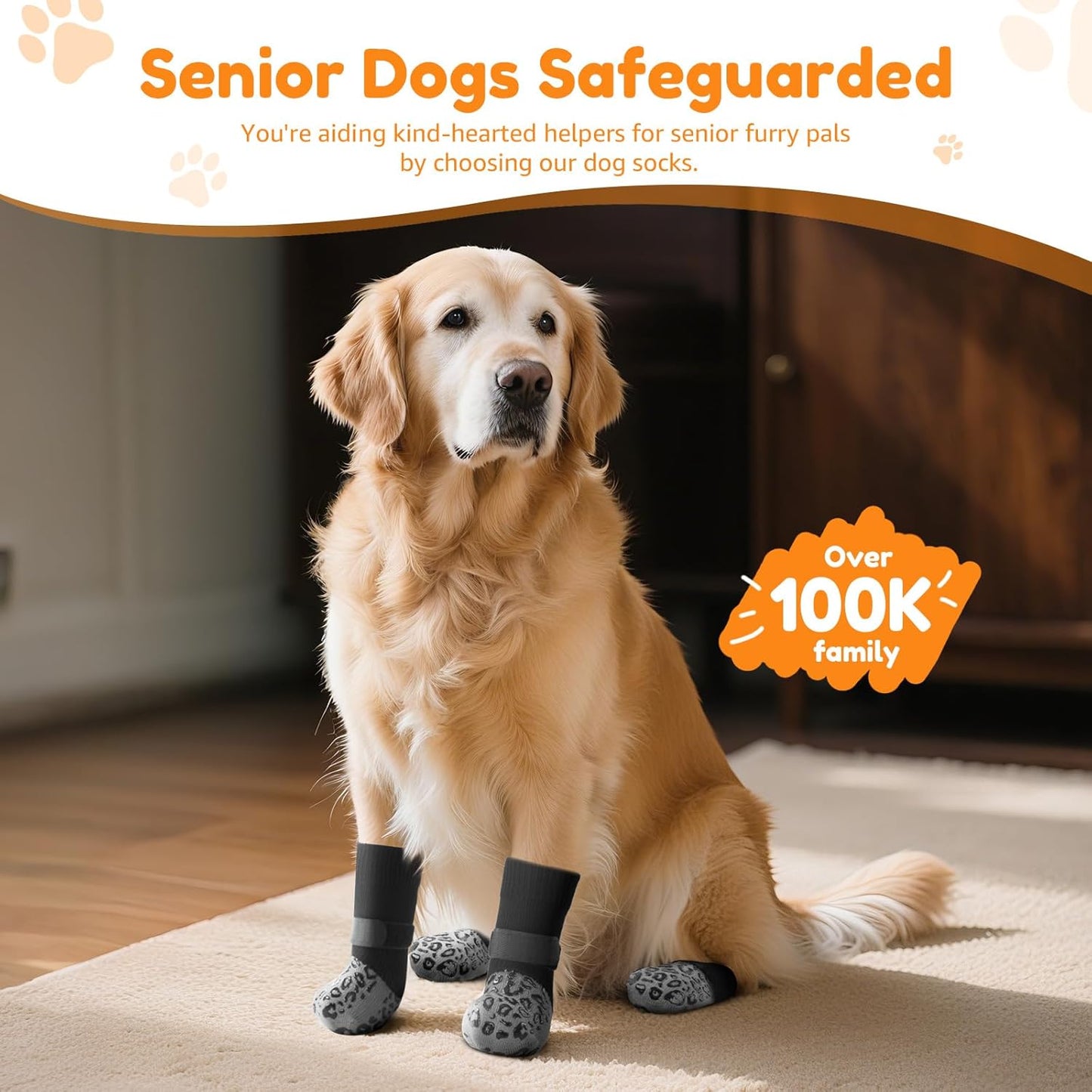 PICK FOR LIFE Non Slip Dog Socks with Grippers Prevent from Licking Paws,Anti-Slip Dogs Grip Socks for Senior Dogs on Hardwood Floor(Grey,2Pairs,L)