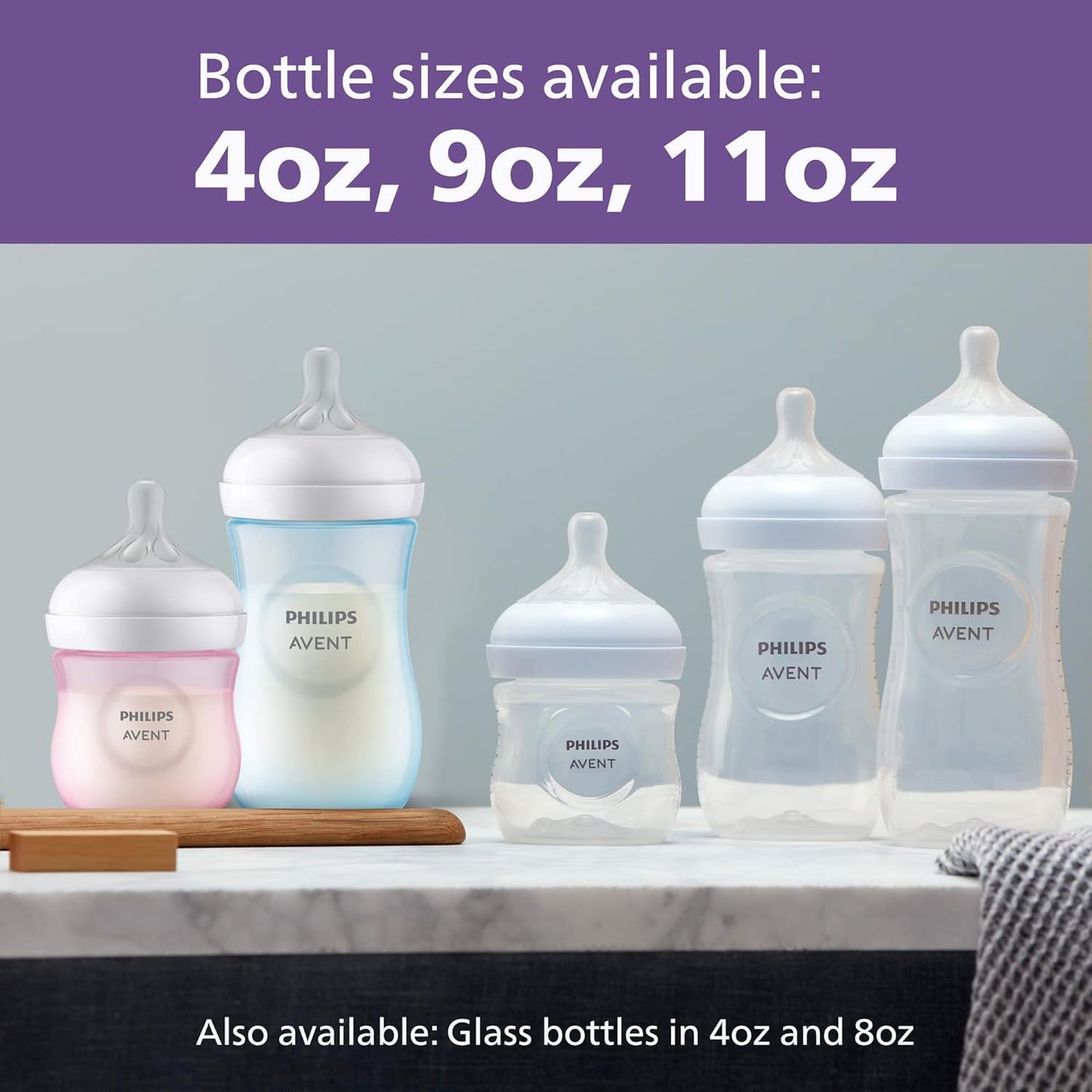 Philips Avent Natural Baby Bottles with Natural Response Nipples (Fast Flow, Flow 4), 11oz, 4-Pack, SCY906/04
