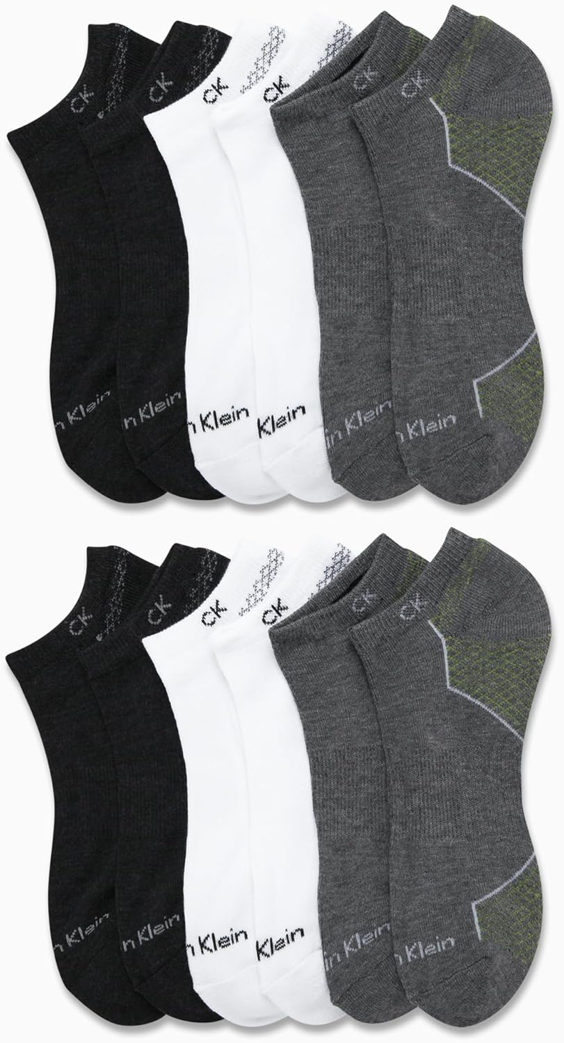 Calvin Klein Mens No Show Socks - 12 Pack Lightweight Breathable Cushioned Athletic Low Cut Socks for Men