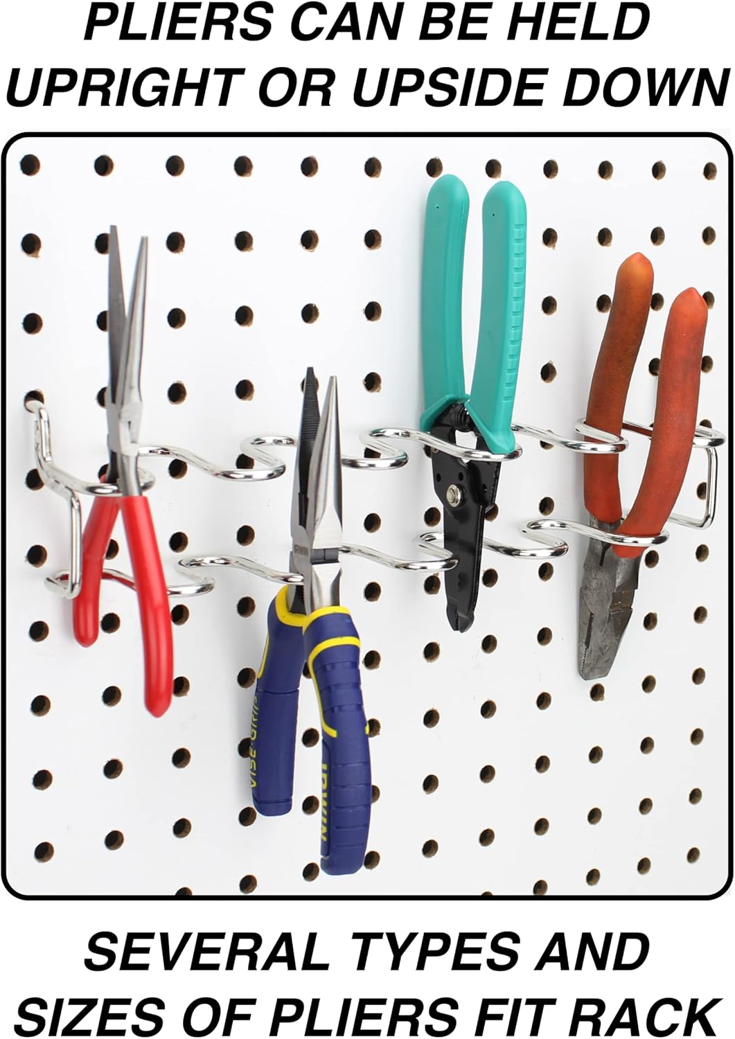RightArrange Pegboard Pliers Holder - Holds 11 Pliers per Rack - Hooks to Any Peg Board - Pegboard Organization Accessory for Workbench, Garage, Tool Shed, Craft Room - Scissor Organizer Accessory