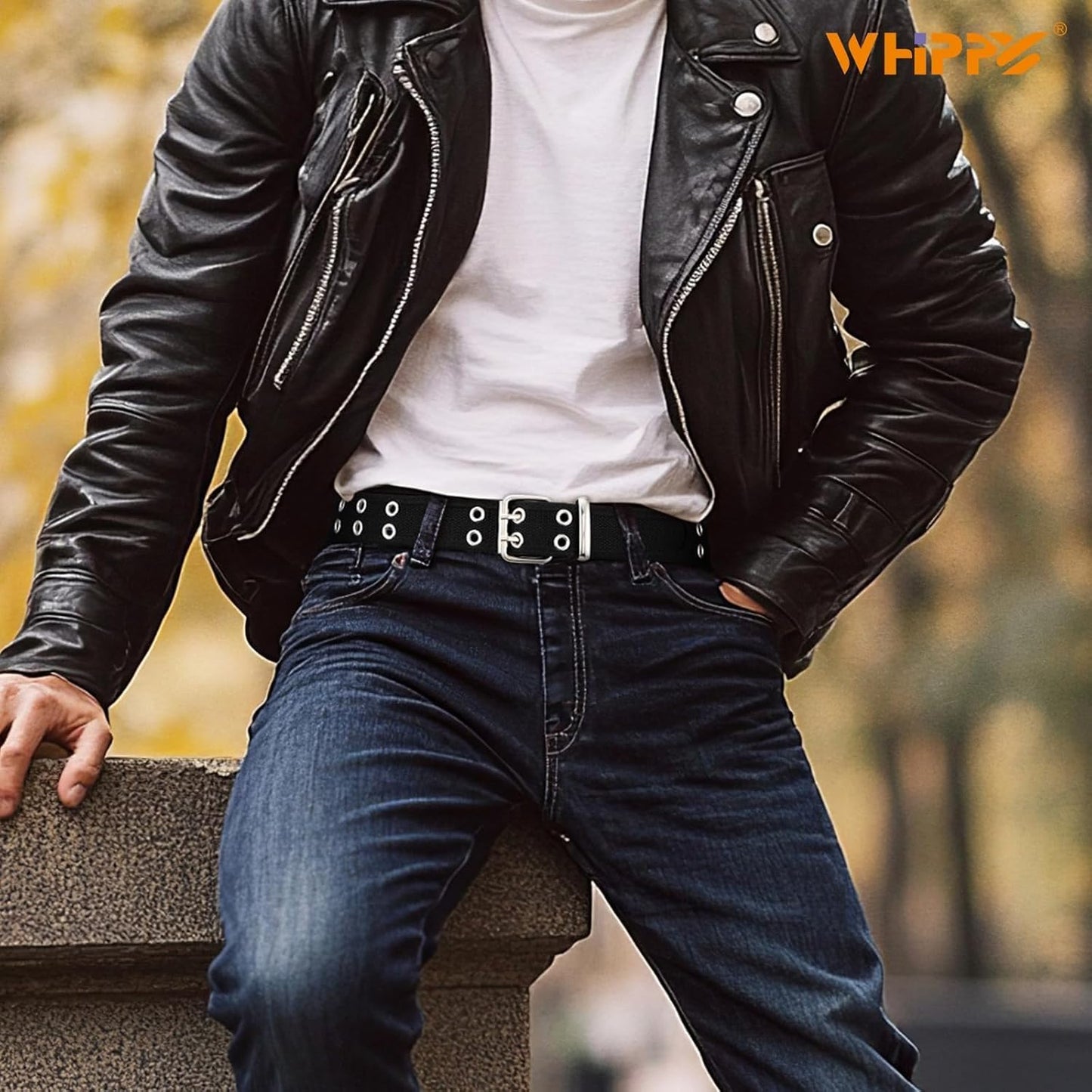 WHIPPY Canvas Double Grommet Belt Unisex Casual Double Prong Belt for Men Women for Jeans Pants