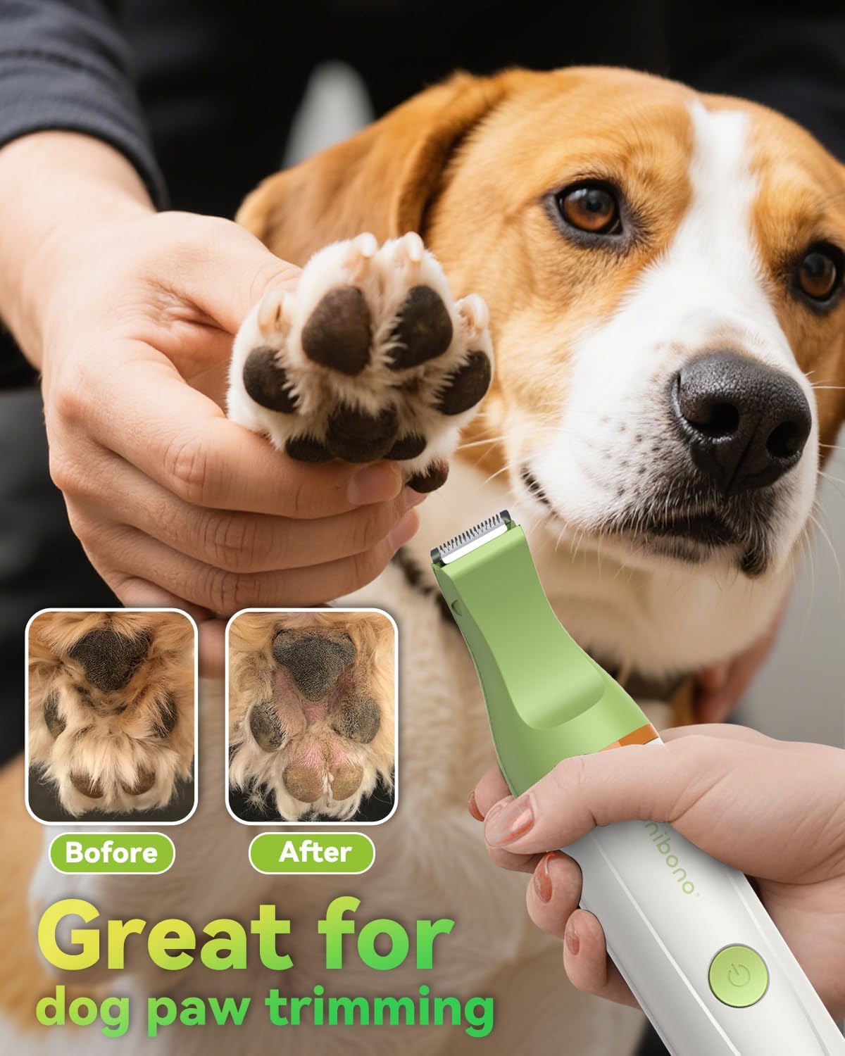 Dog Grooming Kit with Paw Trimmer, All-in-One Low Noise Electric Rechargeable Small Quiet Pet Clippers Foot Dog Hair Shaver with Stainless Steel Scissors and Comb for Dogs at Home (Green)