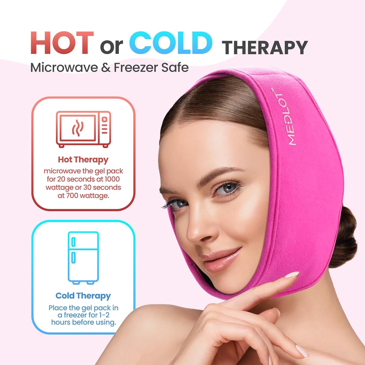 LotFancy Face Ice Pack Wrap with 4 Reusable Hot Cold Therapy Gel Packs, Pain Relief for TMJ, Wisdom Teeth, TMD, Oral and Facial Surgery, Dental Implants, Pink