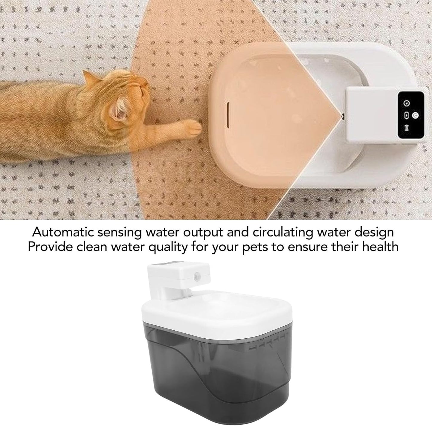 Luqeeg Cat Water Fountain, 2l Large Capacity Supply Sensing Circulating Automatic Pet Fountain, Dog Water Dispenser Gravity Cat Feeder Monitors Levels Slow Bowl for Pet Drinking