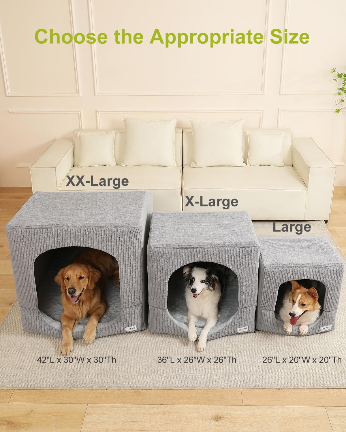 Hovicaed Indoor Dog House for Extra Large Medium Small Sized Dogs - Dog Tent with Washable Removable Cover, Pet Orthopedic Dog Cave Bed Egg-Crate Foam Cushion, Inside Dog House Large Space(L)