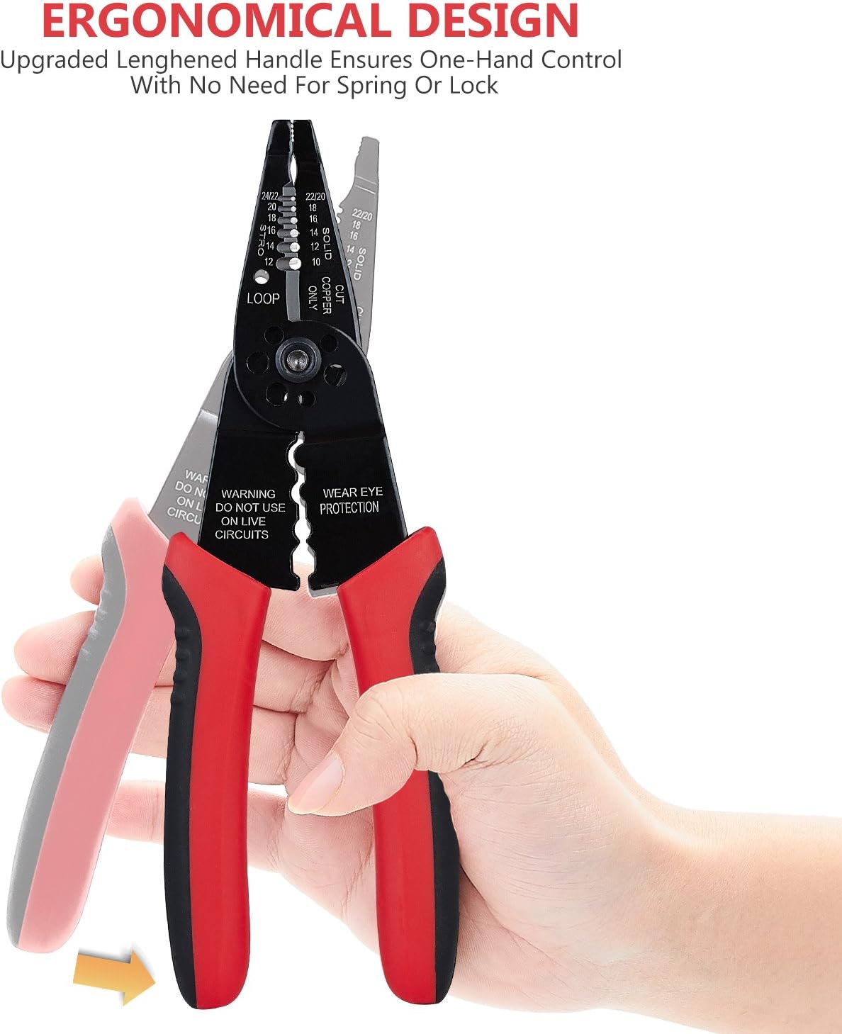 WGGE WG-015 Professional 8-inch Wire Stripper/Crimping Tool, Cable Cutter/Crimper, Wiring and Multi-Function Hand Tool, Red With Black