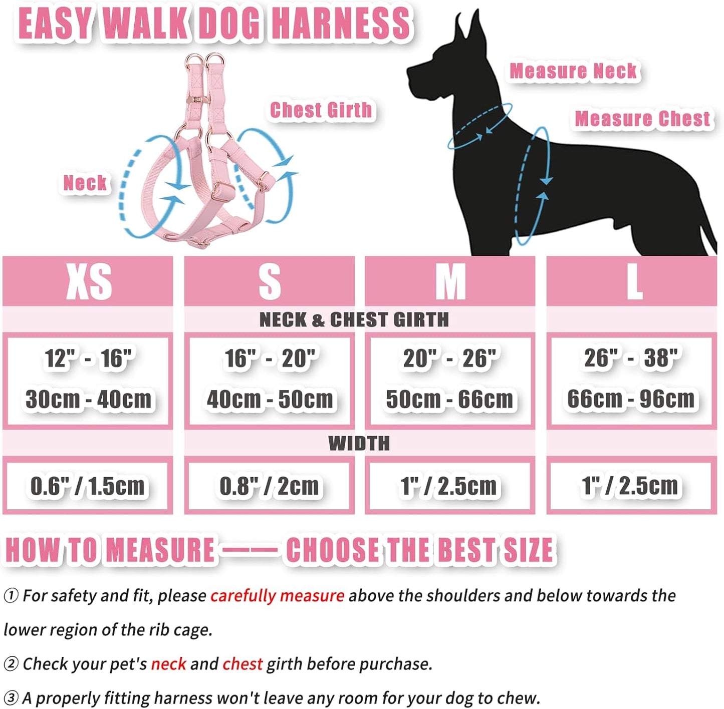Soft Leather No Pull Dog Harness - Adjustable Step in Dog Harness with Rose Gold Heavy Duty Metal Buckle, Freedom Nylon Dog Halter Vests for Small Medium Large Dogs Easy Walking Training (Pink,L)
