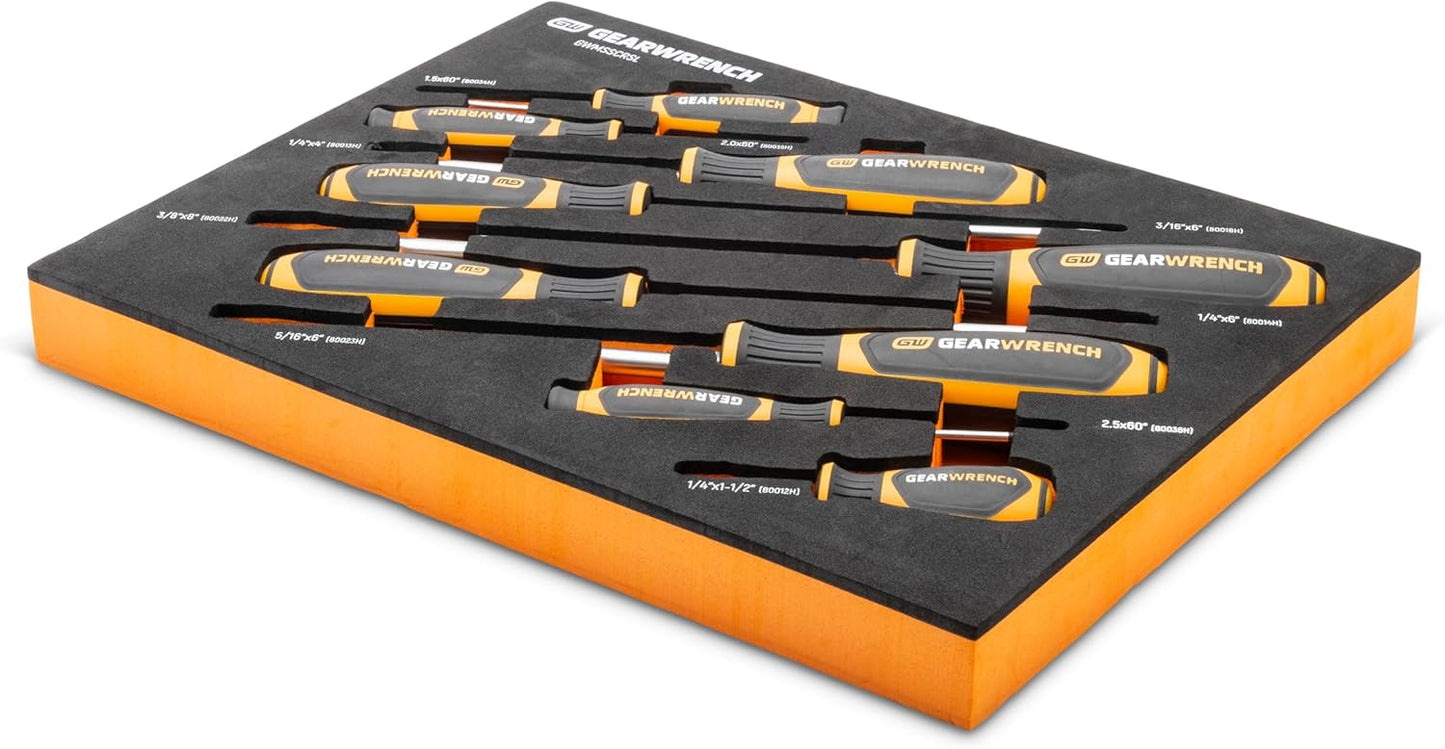 GEARWRENCH 9 Piece Slotted Dual Material Screwdriver Set in Foam Storage Tray - GWMSSCRSL
