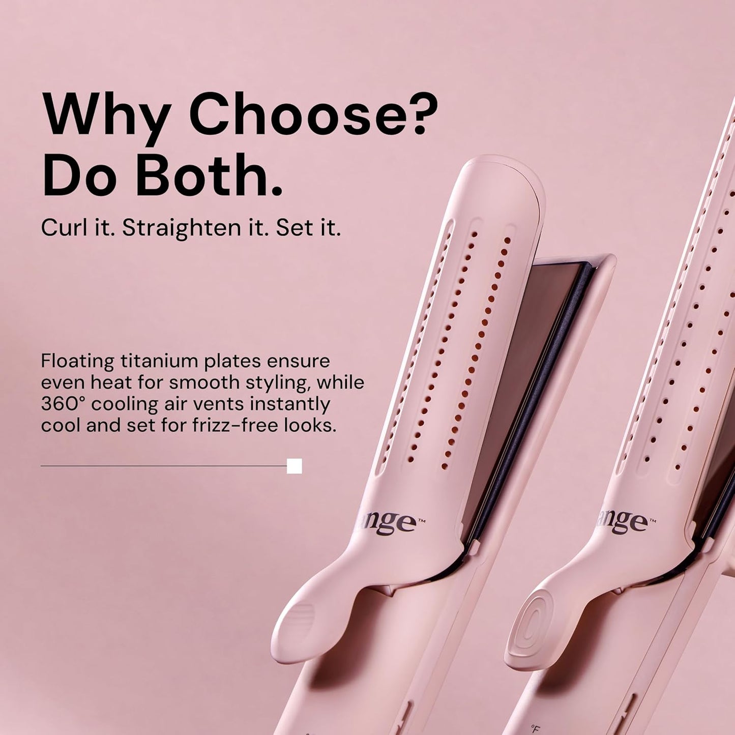 L'ANGE HAIR Le Duo Grande 360° Airflow 2 in 1 Straightener and Curler | 1 Inch Curling Wand & Titanium Flat Iron with 5.3" Plates | Hair Straightener & Curler for Long Hair (Blush)