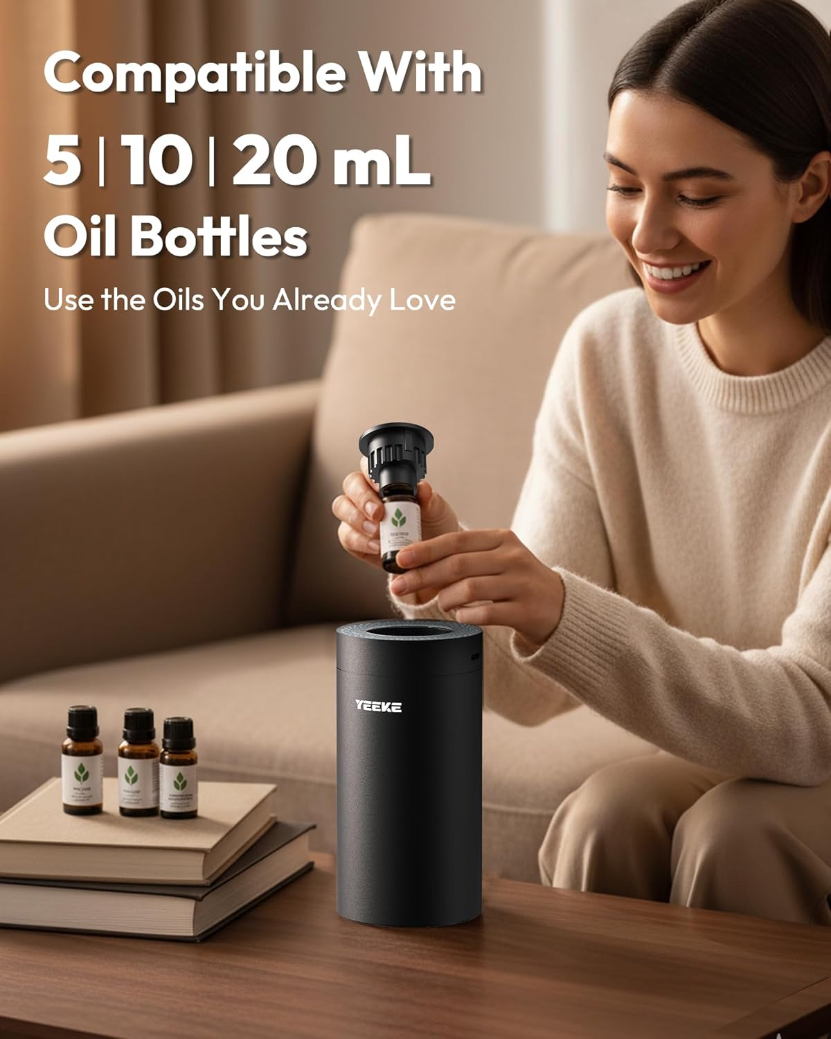 Waterless Essential Oil Diffuser, Car Diffsuer, Battery Powered Nebulizer with 3 Mist & Timer Modes, 20 mL Oil Capacity, Mini Scent Air Machine for Home, Office, Bedroom & Car, Black