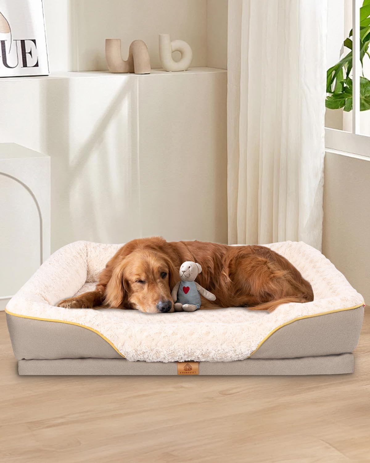 Washable Orthopedic Dog Bed for Large Dogs, Waterproof Dog Bed with Bolster, Big Couch Sofa Dogs Beds with Removable Cover & Non-Slip Bottom