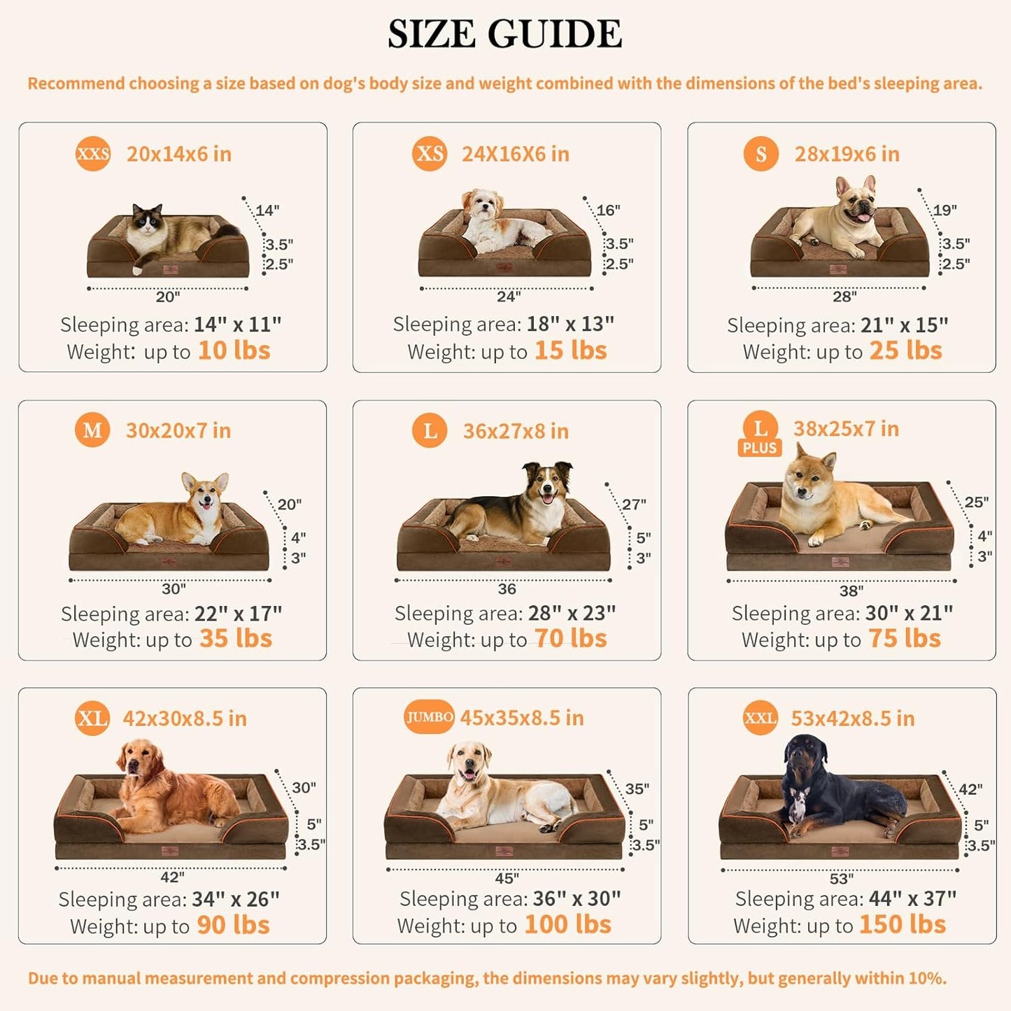 Comfort Expression Orthopedic Dog Bed for Extra Large Dogs 42x30 Inch, Waterproof Supportive Egg Crate Foam XL Pet Bed with Removable Bolsters, Dog Couch with Washable Cover & Non-Slip Bottom, Brown