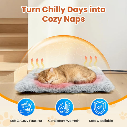 Dog Heating Pad, Heated Dog Cat Bed with Smart Thermostat, 12 Temp Levels & 0-12H Timer, Large Pet Heating Pad with Plush Fleece Cover, Waterproof & Chew Resistant, 34x24in