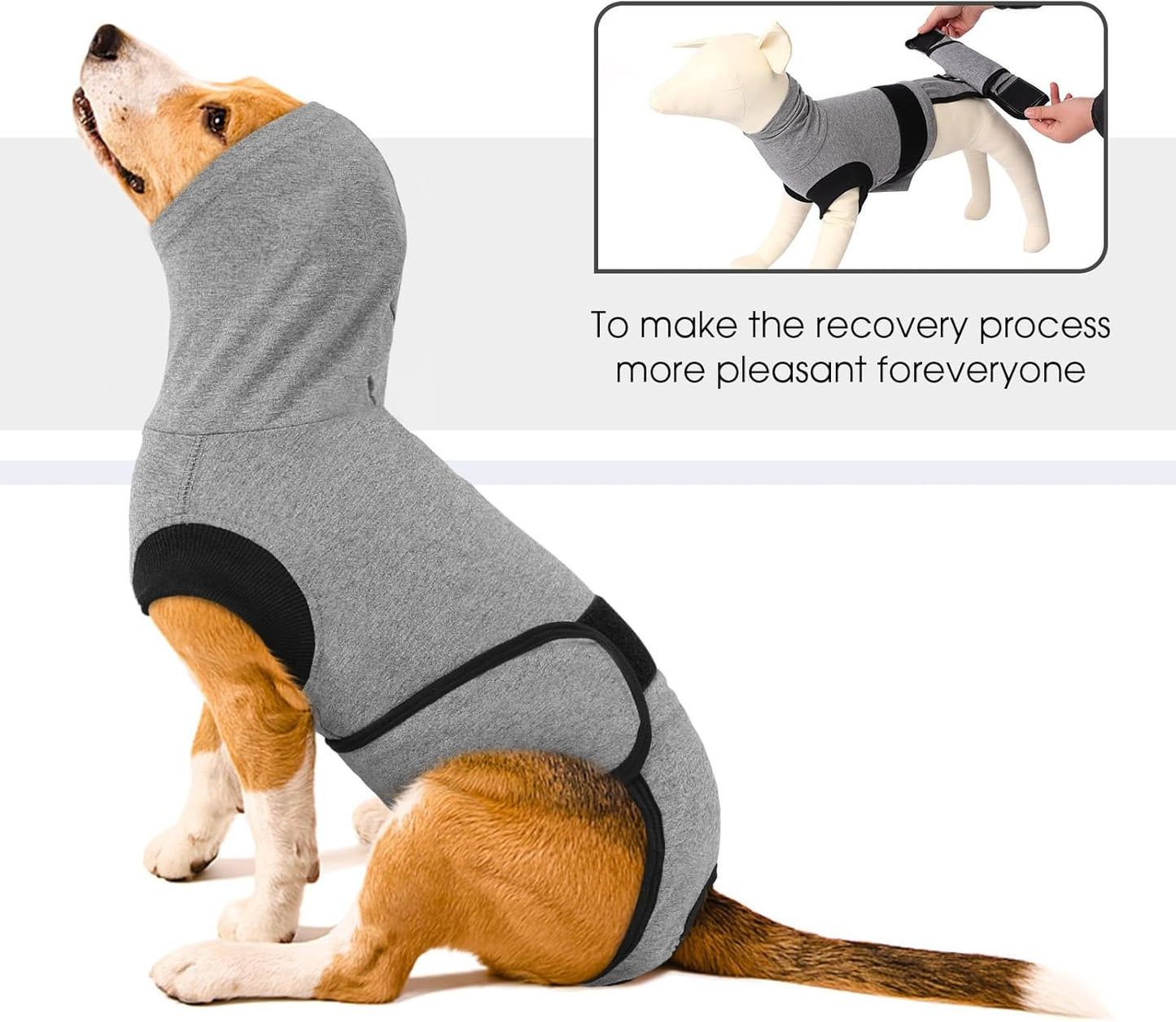 Queenmore Dog Recovery Suit, Soft Dog Surgery Suit for Female Male Dogs,Comfy Pet Surgery Recovery Suit,Anxiety Relief Calming Vest with Ear Muffs,Grey,M