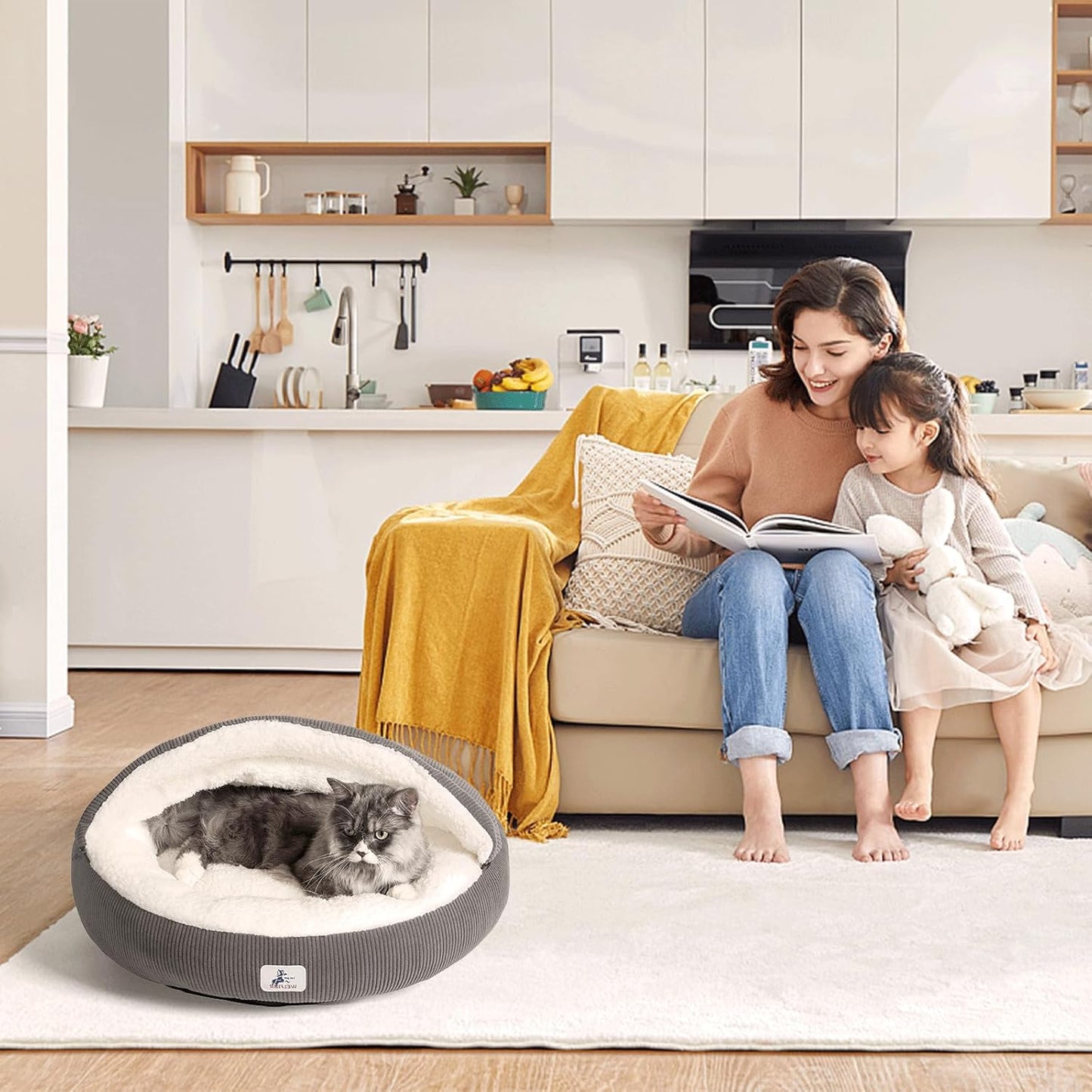 Cat Cave Bed for Indoor Cats, Hooded Cat Bed Covered Cat Bed Cave, Round Cat Cave Cute Kitty Bed, Washable Cat Bed for Cats & Small Dogs, Cat Beds with Cover Cozy Sleeping Nest, 23" Grey