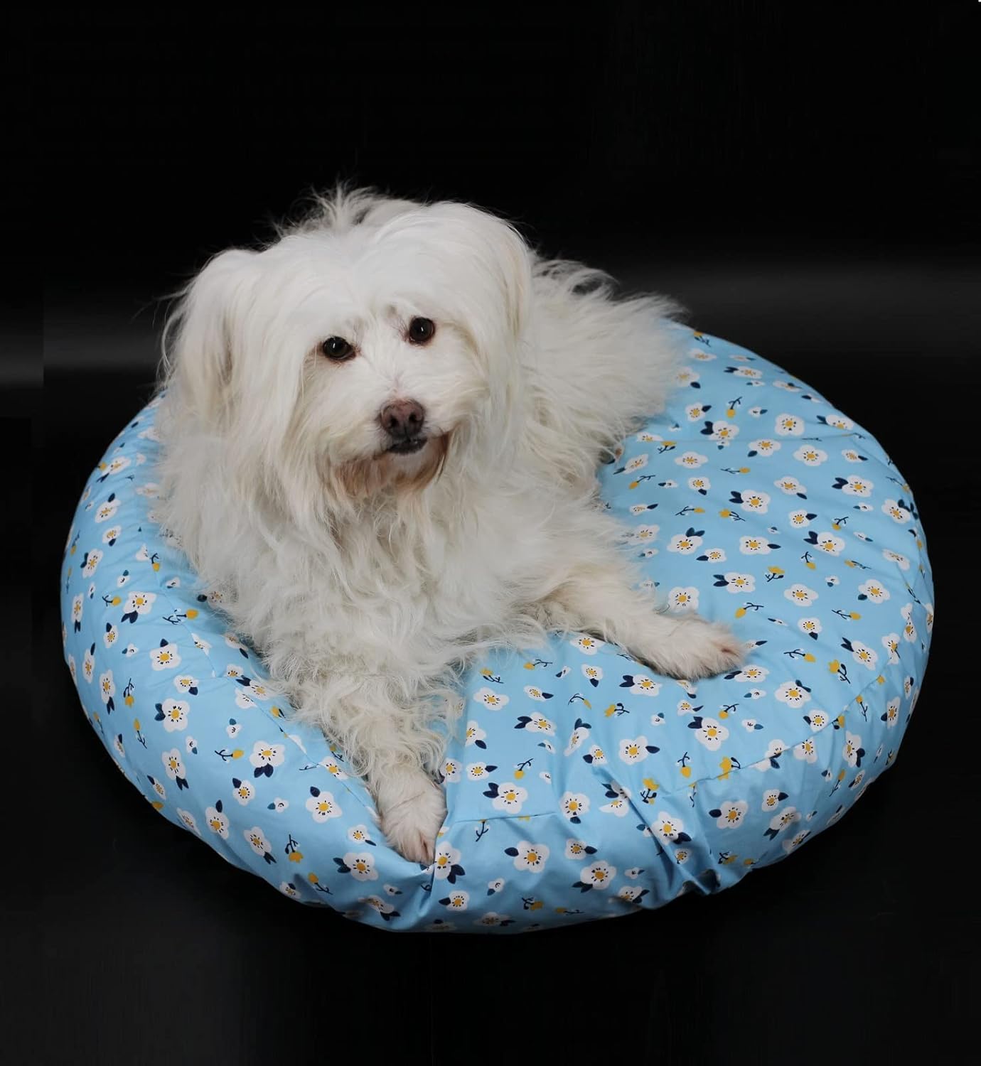 Round Dog Bed Cover Waterproof Blue 40 Inch