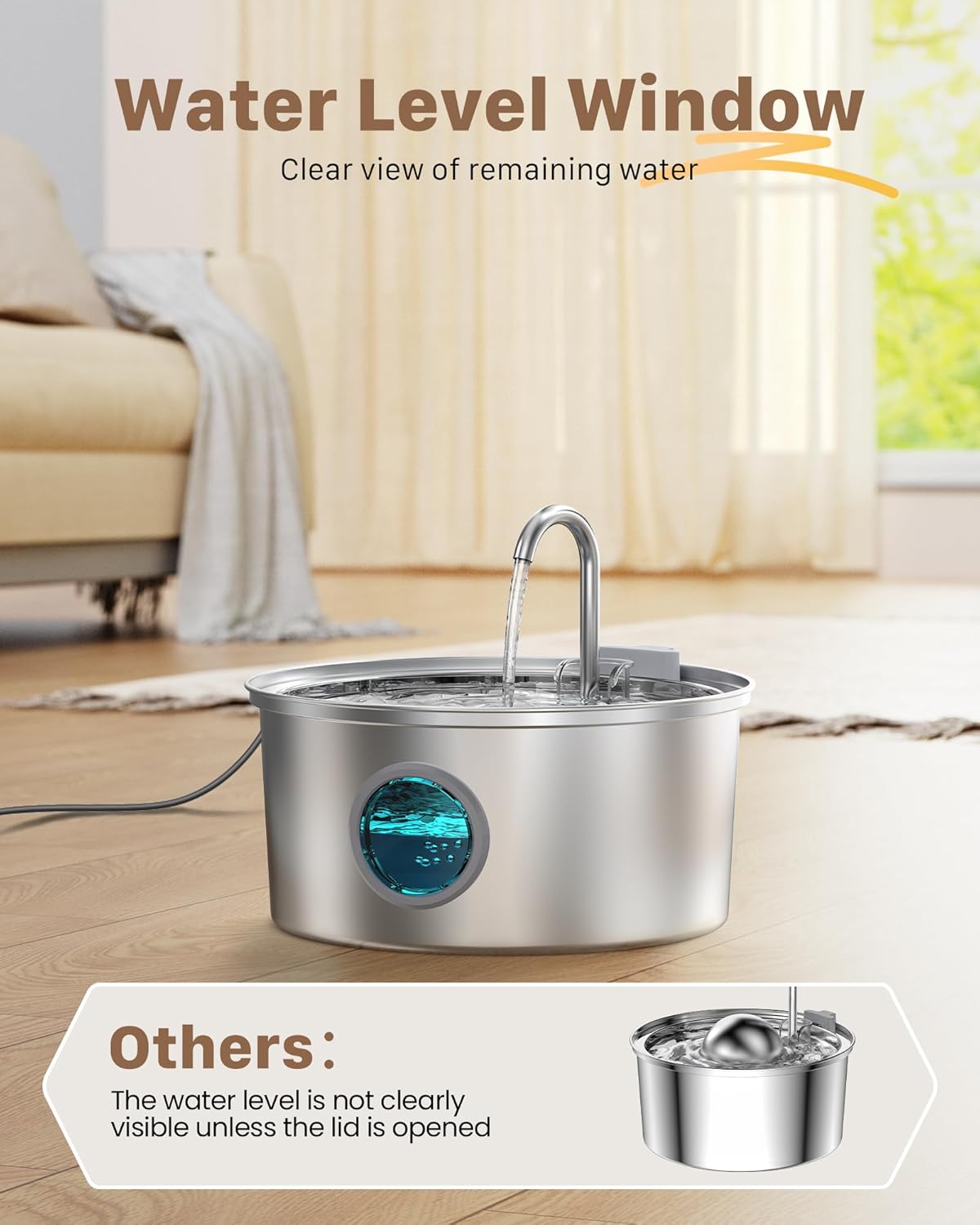 Cat Water Fountain Stainless Steel: Cat Fountain for Drinking - 108oz/3.2L Pet Water Fountain for Cats Indoor - Quiet Water Fountain for Cats - Faucet Pet Fountain - for Small and Medium-Sized Pets