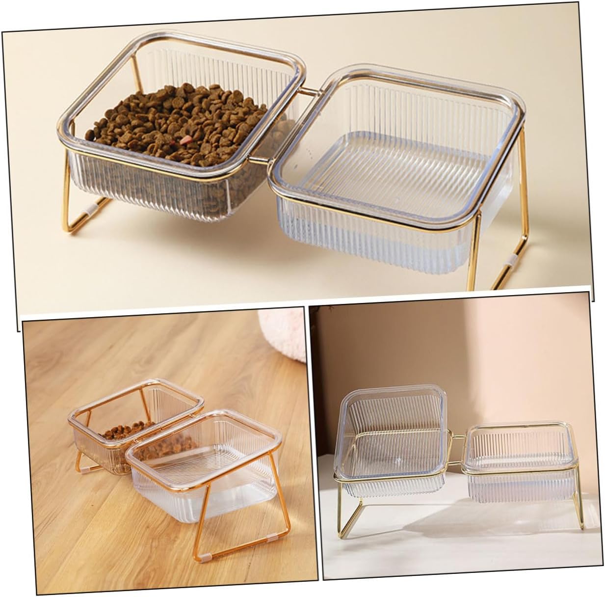Milisten Raised Double Pet Bowls with Iron Stand, Elevated Cat Food and Water Feeding Bowls for Small Dogs and Cats, Convenient Whisker Relief Feeder for Indoor Pets