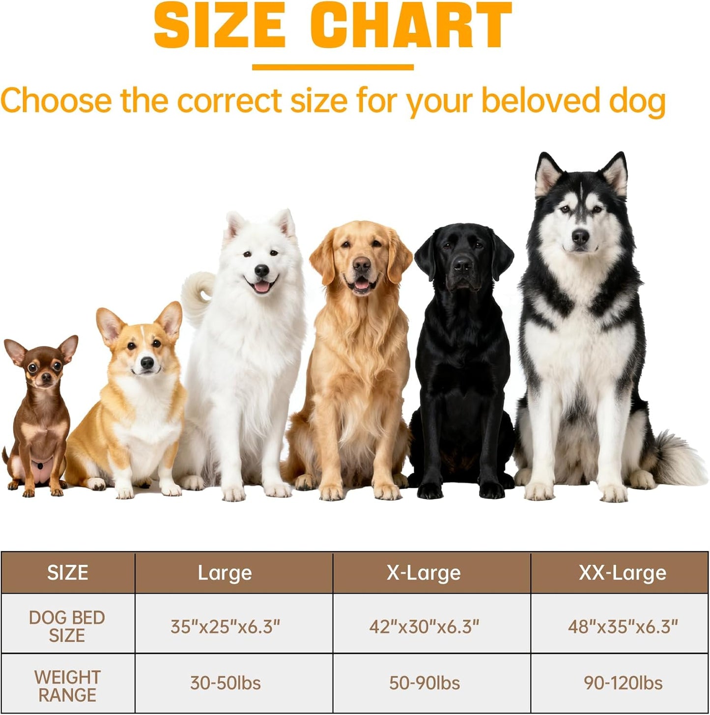 Orthopedic Dog Bed for Extra Large Dogs, 42x30 Inch Waterproof Egg Crate Memory Foam Dogs Bed with Detachable Top, Dog Couch with Zipper Washable Cover, Nonslip Bottom for Living Room, Brown