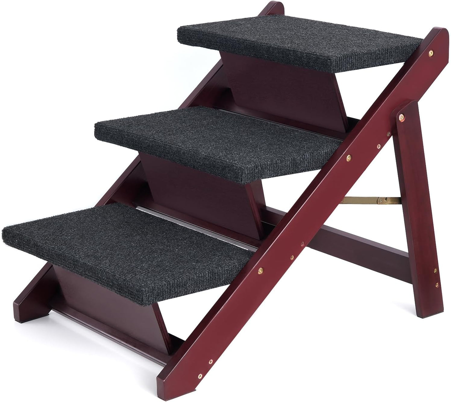BRIKY Wooden Dog Stairs/Steps 19.5”H - Foldable 3 Steps Dog Steps for High Bed Couch Cars, Non-Slip Pet Stairs for Small Large Medium Dogs and Cats, No Assembly Required