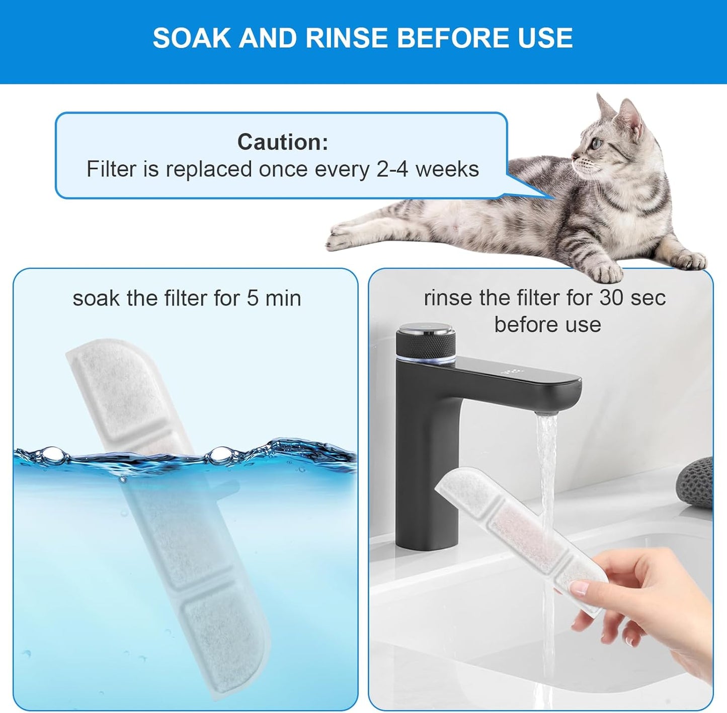 Cat Water Fountain Filter,Replacement Filters for 84oz/2.5L Battery Operated Pet Water Fountain (12Pcs)