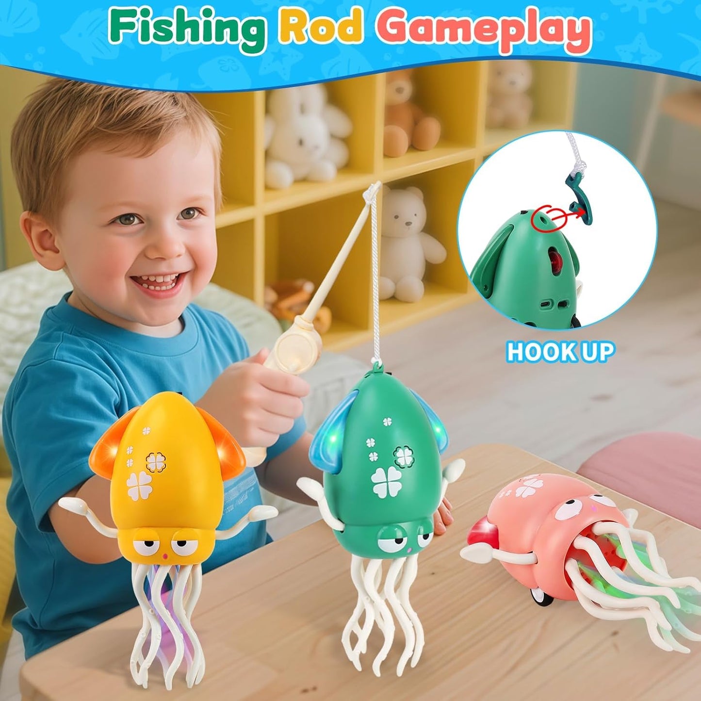 Electric Dancing Octopus Light Music Suitable for 12-18 Months Old Baby Toys, Kid Crawling Squid Toys Suitable for Toddler Tummy Time, Birthday for 1 2 3 4 5 6 Year Old Boy (Green)